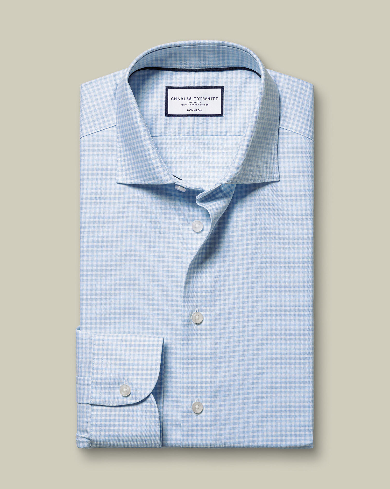 Non-Iron Cotton Linen Check Shirt - Sky Blue