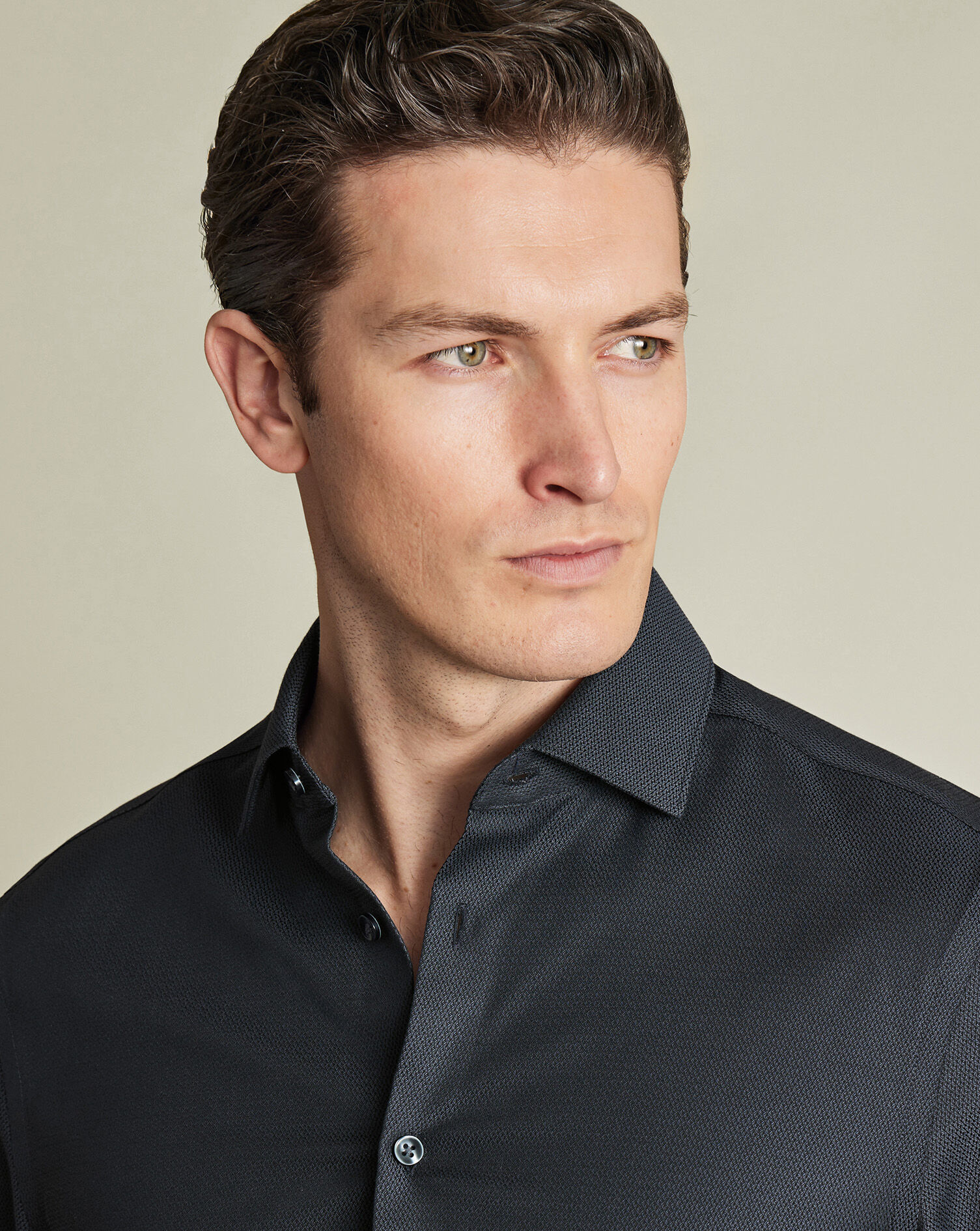 Semi-Spread Collar Non-Iron Stretch Texture Shirt - Dark Gray