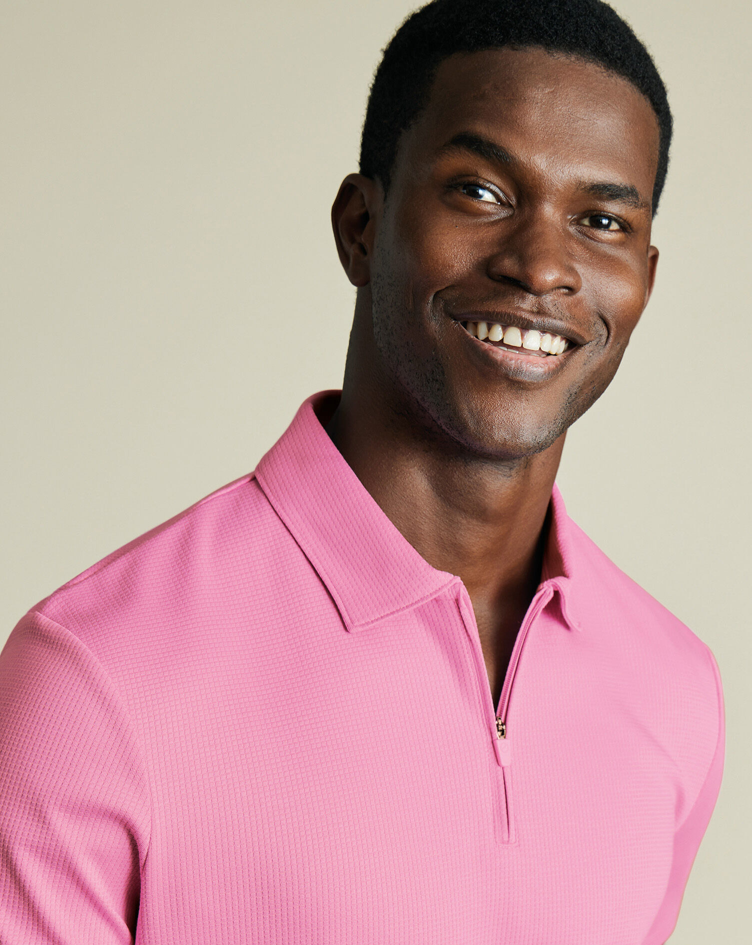 Performance Textured Zip-Neck Polo - Pink
