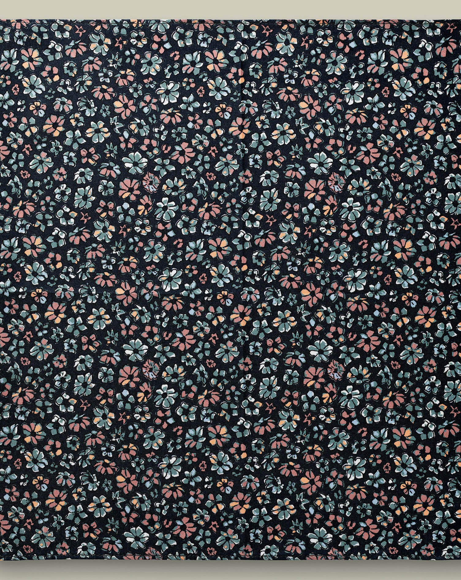 Silk Floral Print Pocket Square - Navy