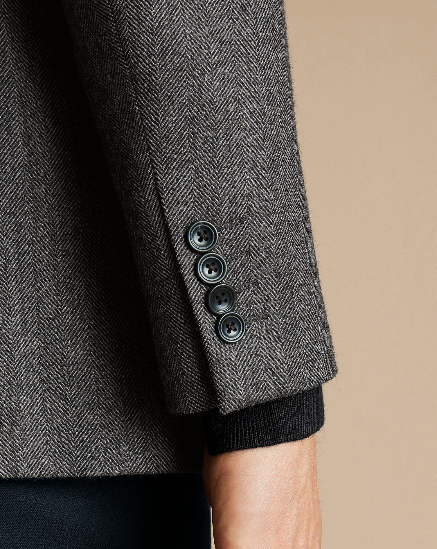 Herringbone Wool Texture Jacket - Dark Gray
