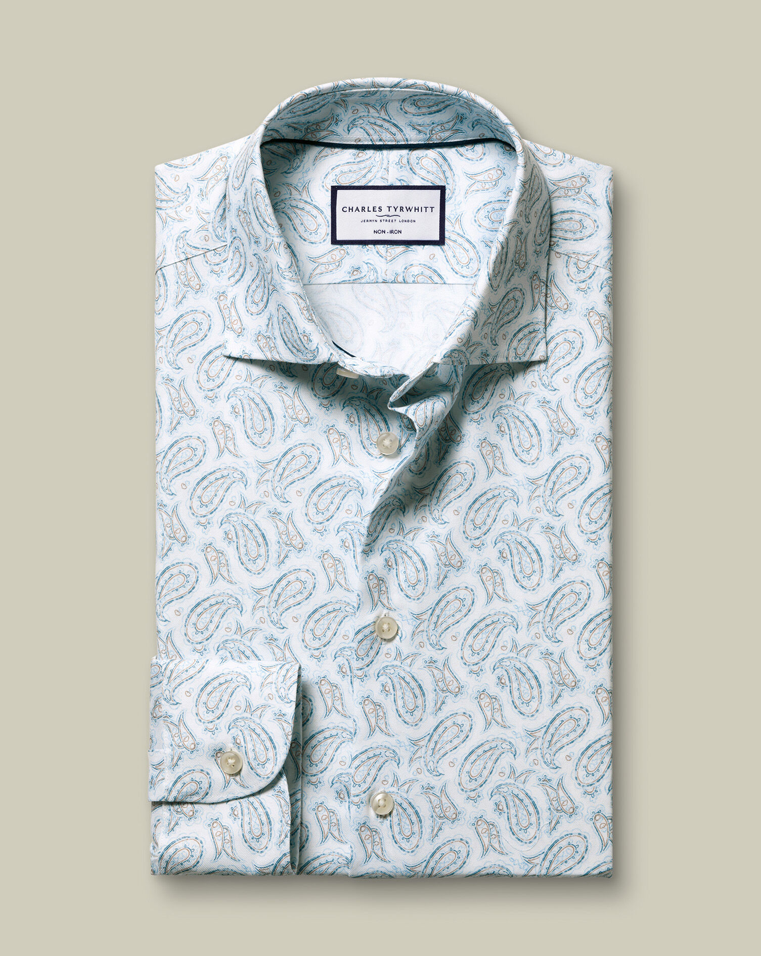 Non-Iron Stretch Paisley Print Shirt - White