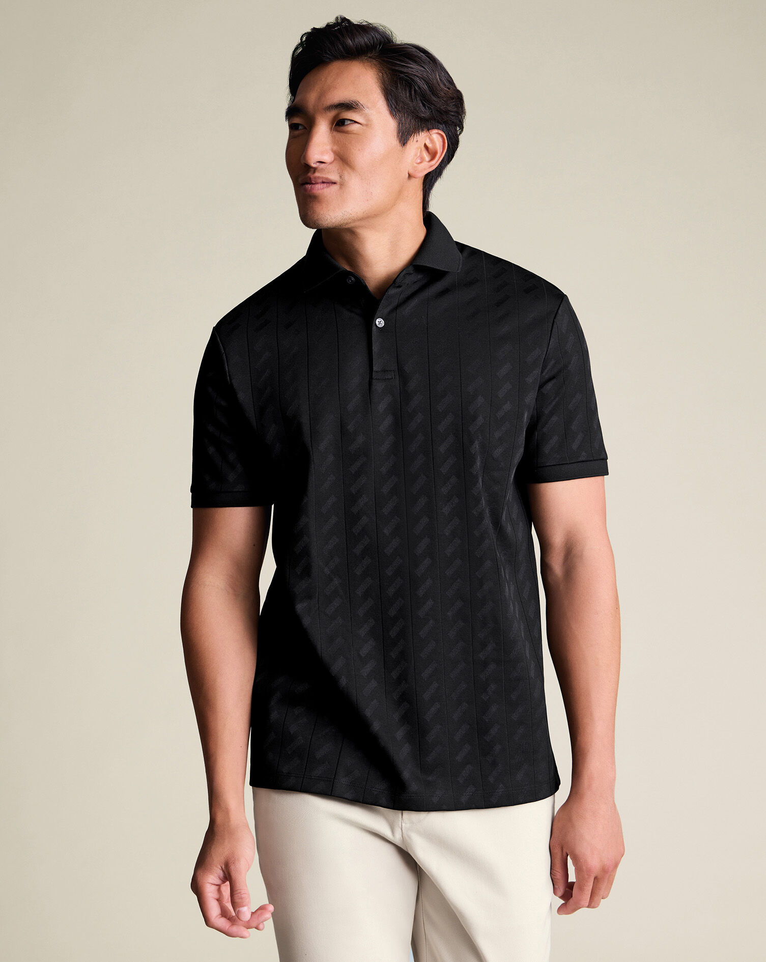 Textured Jacquard Polo - Black