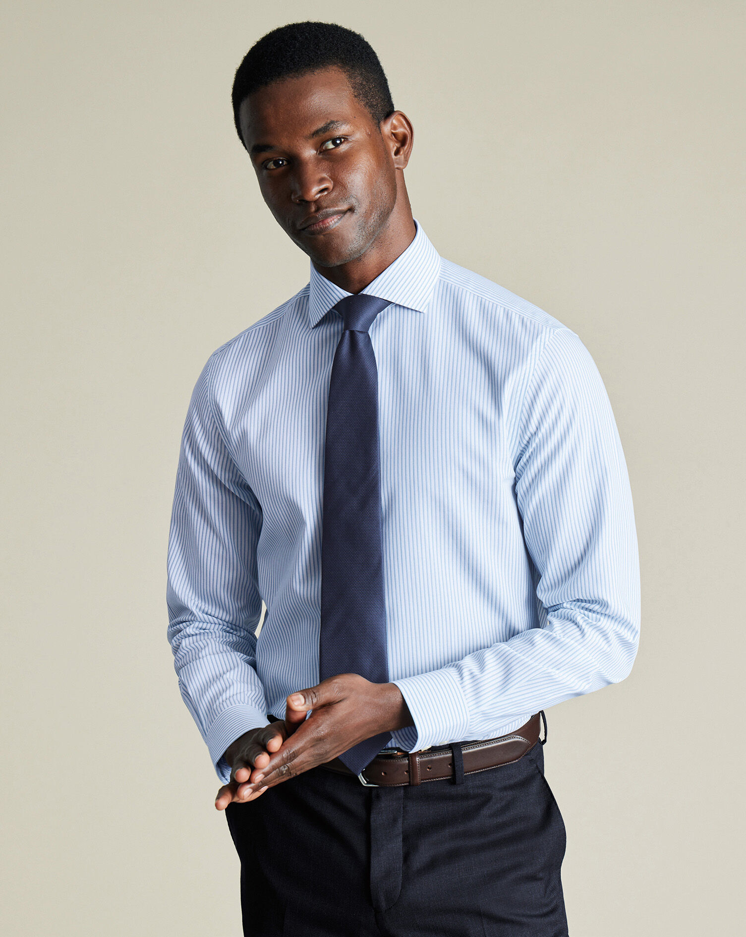 Non-Iron Poplin Stripe Shirt - Ocean Blue