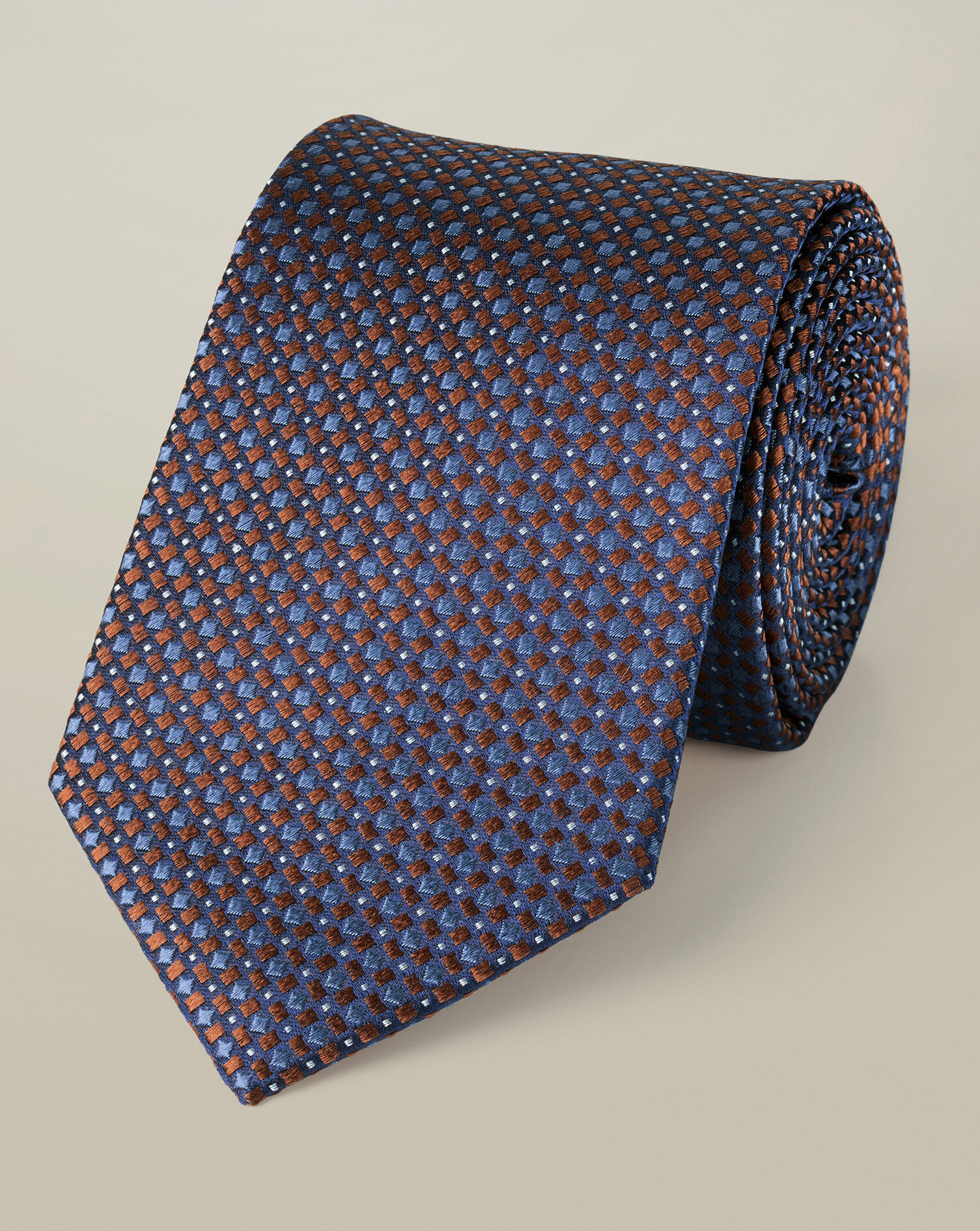 Silk Semi-Plain Tie - Chocolate Brown & Steel Blue