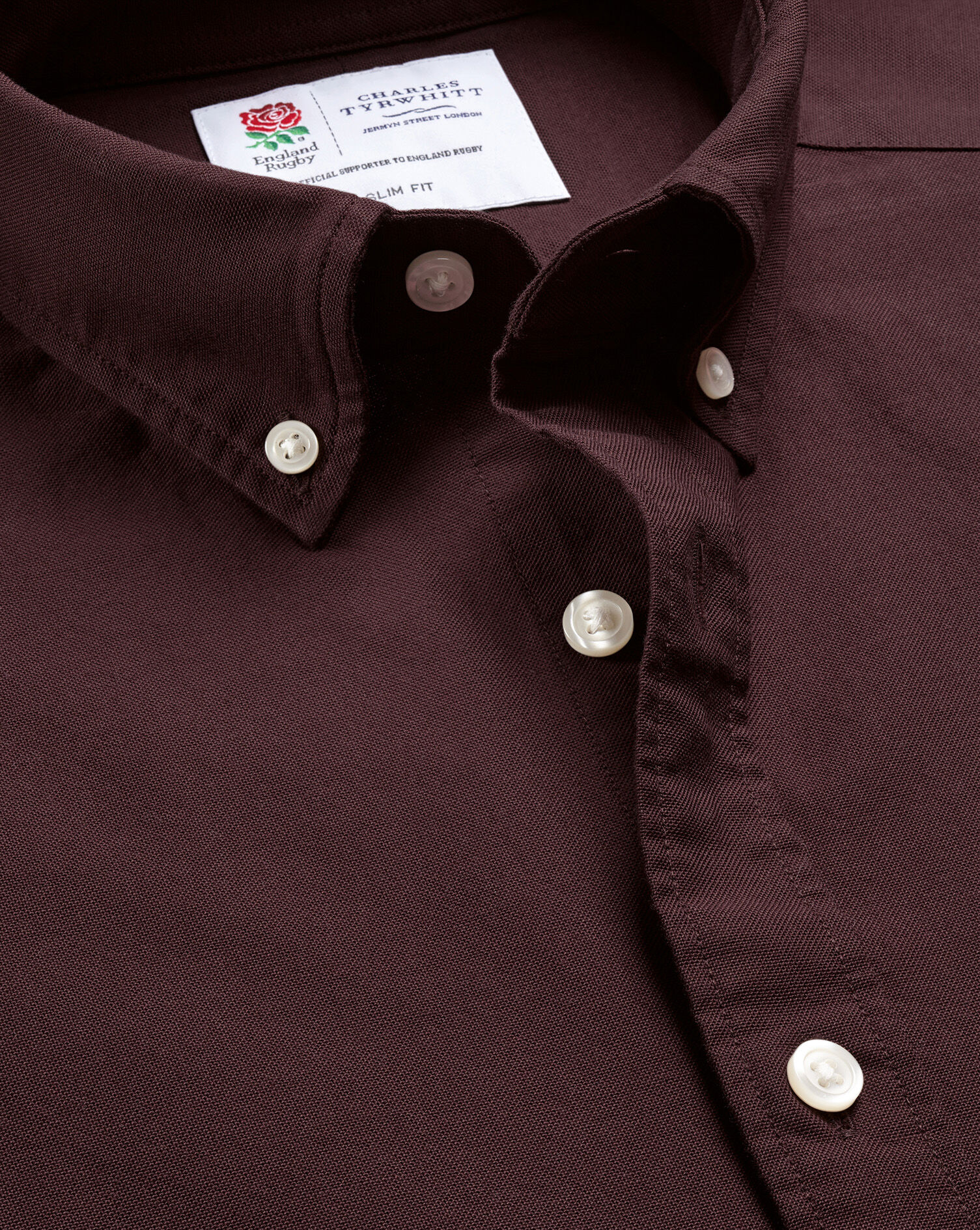 England Rugby Washed Oxford Shirt - Burgundy