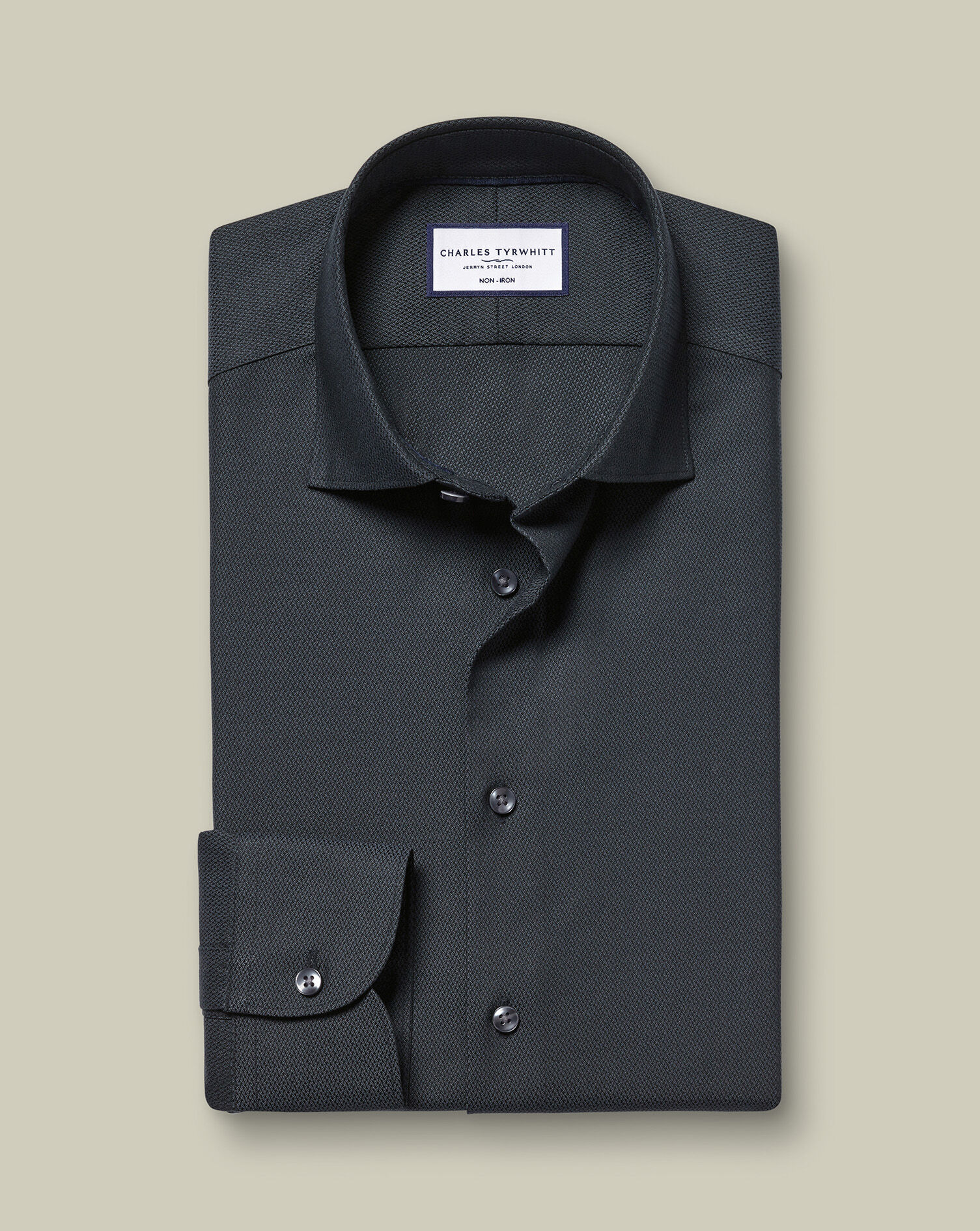 Semi-Spread Collar Non-Iron Stretch Texture Shirt - Dark Gray