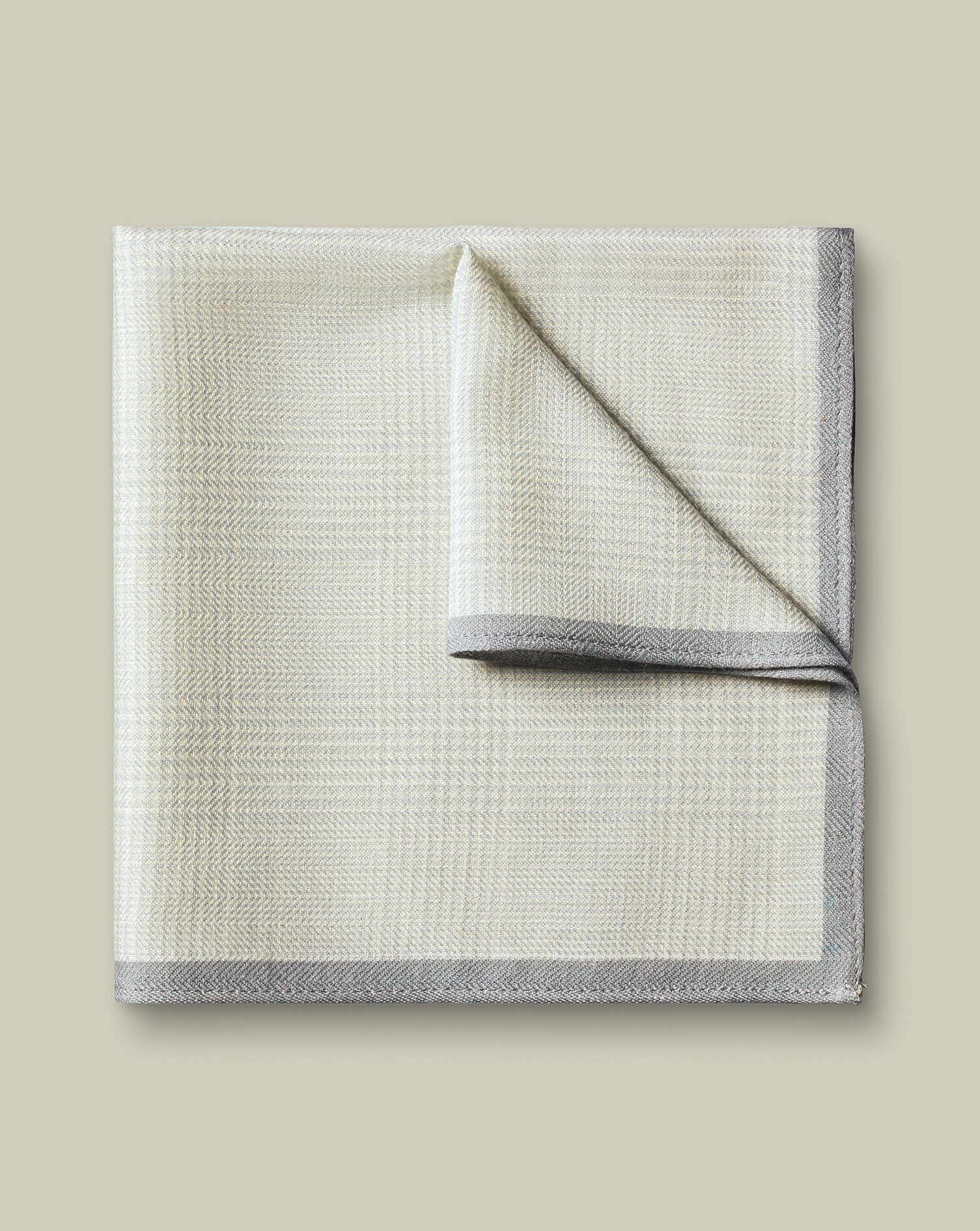 Silk Wool Prince of Wales Check Pocket Square - Silver Gray