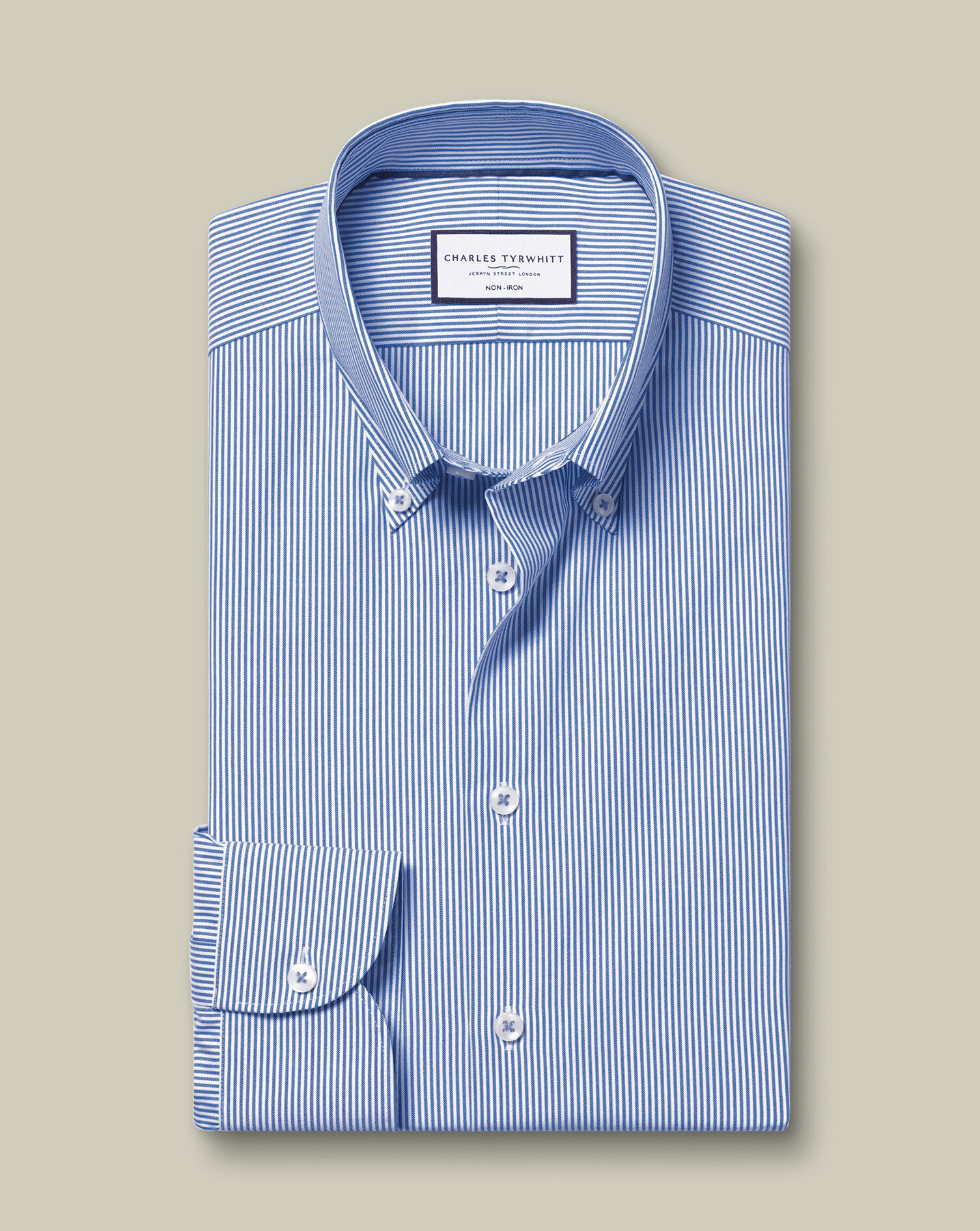 Button-Down Non-Iron Oxford Stripe Shirt - Cobalt Blue