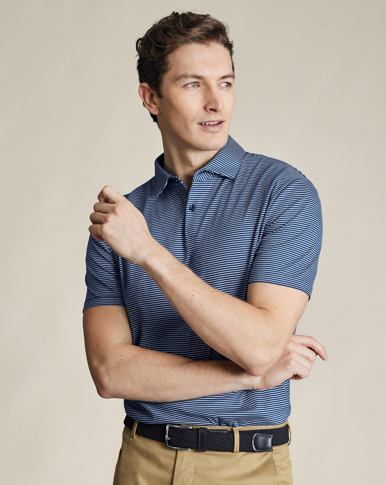 Performance Stripe Polo - Navy