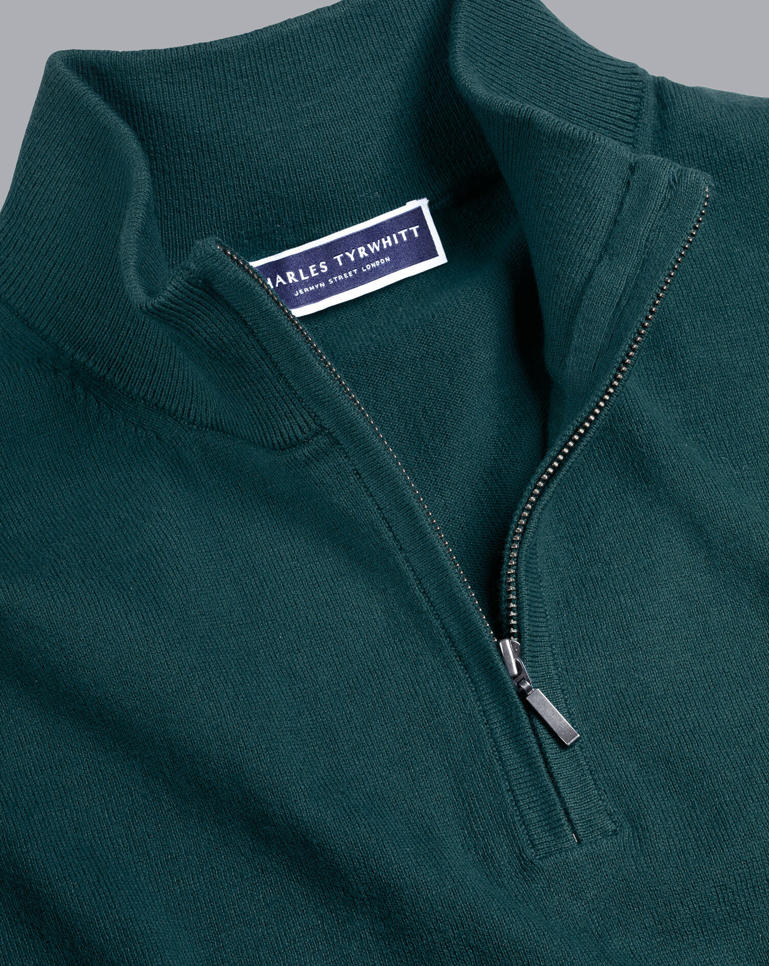 Combed Cotton Quarter Zip Sweater - Teal Green