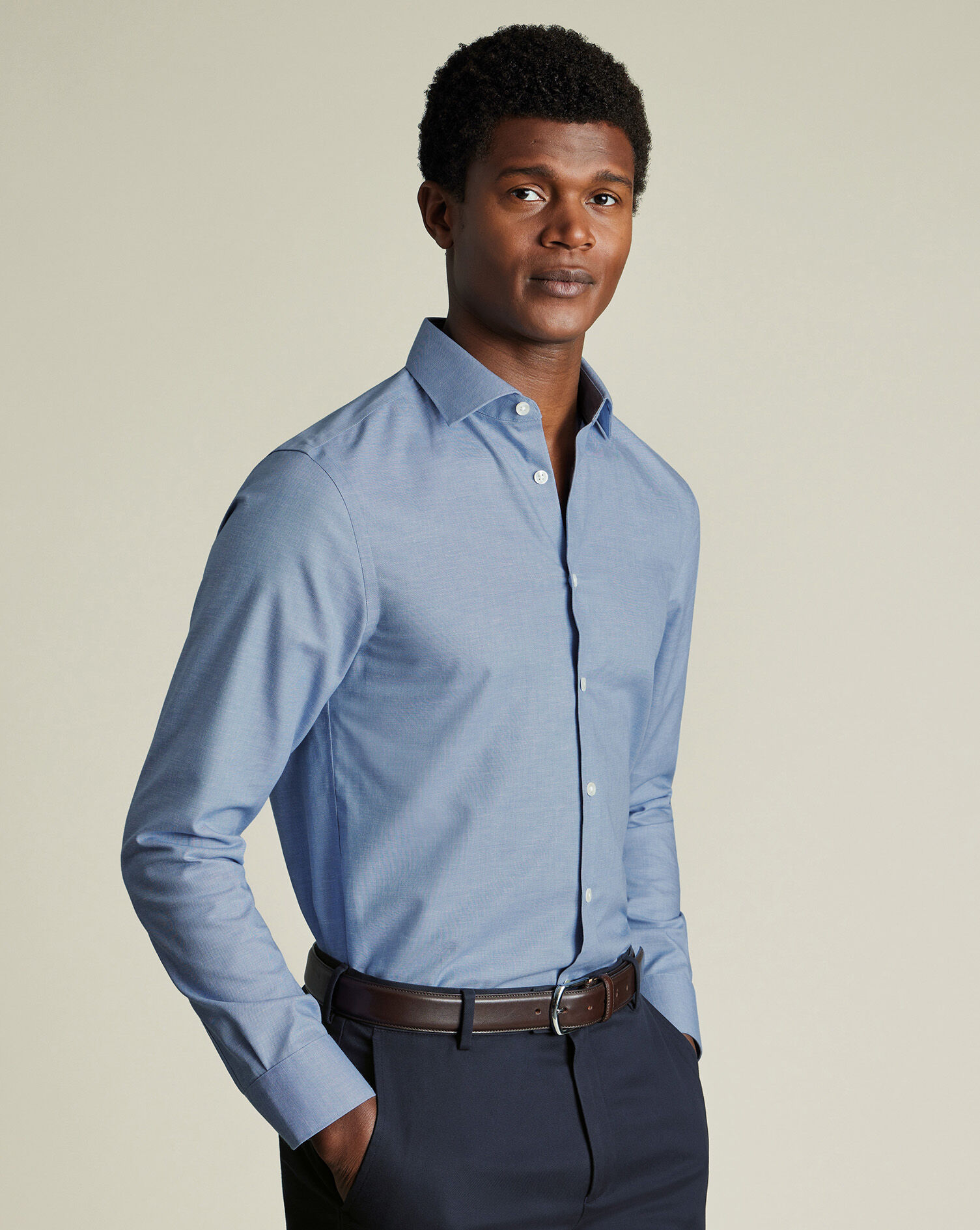 Non-Iron Cotton Linen Shirt - Cornflower Blue