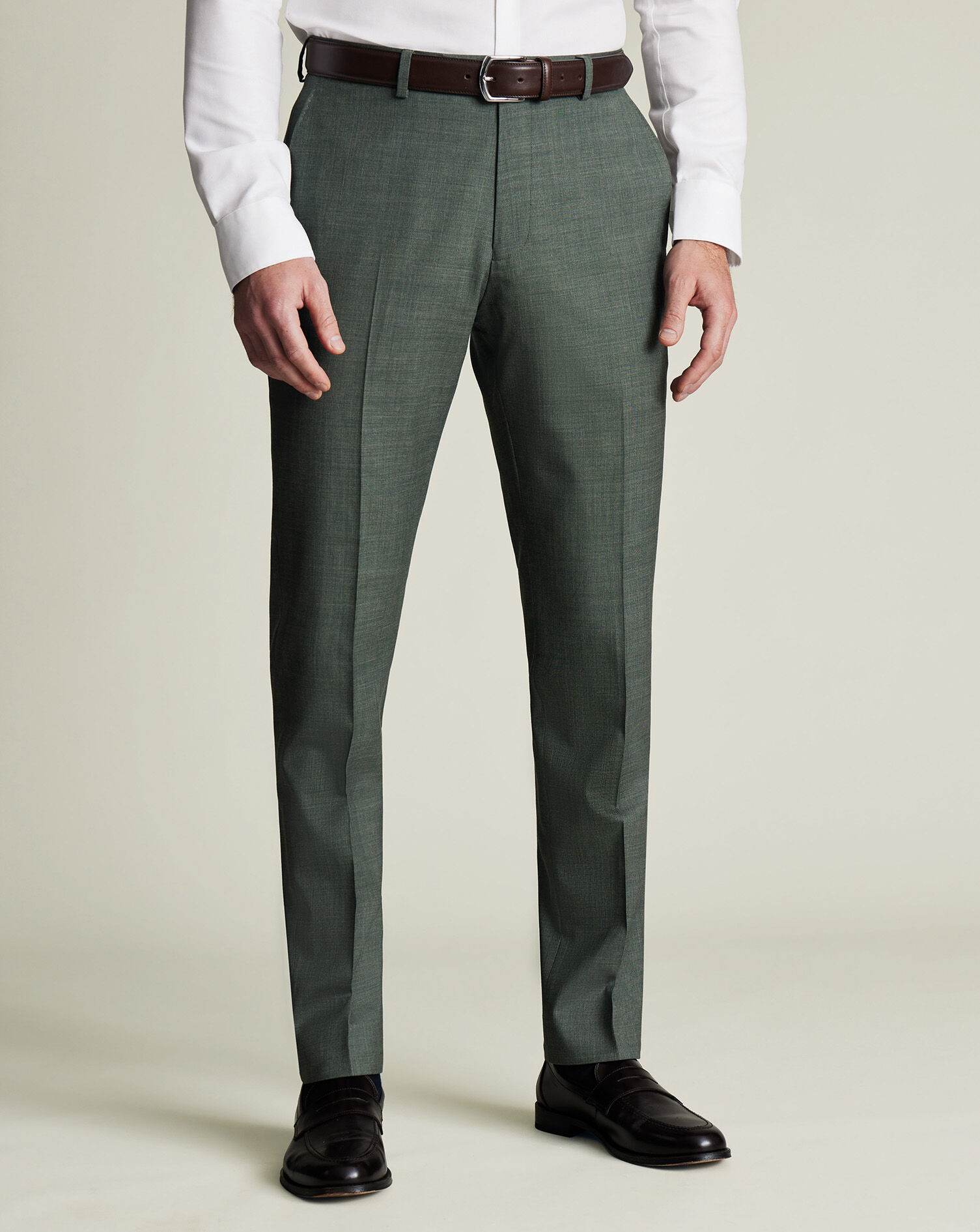 Double Breasted Ultimate Performance Sharkskin Suit - Forest Green