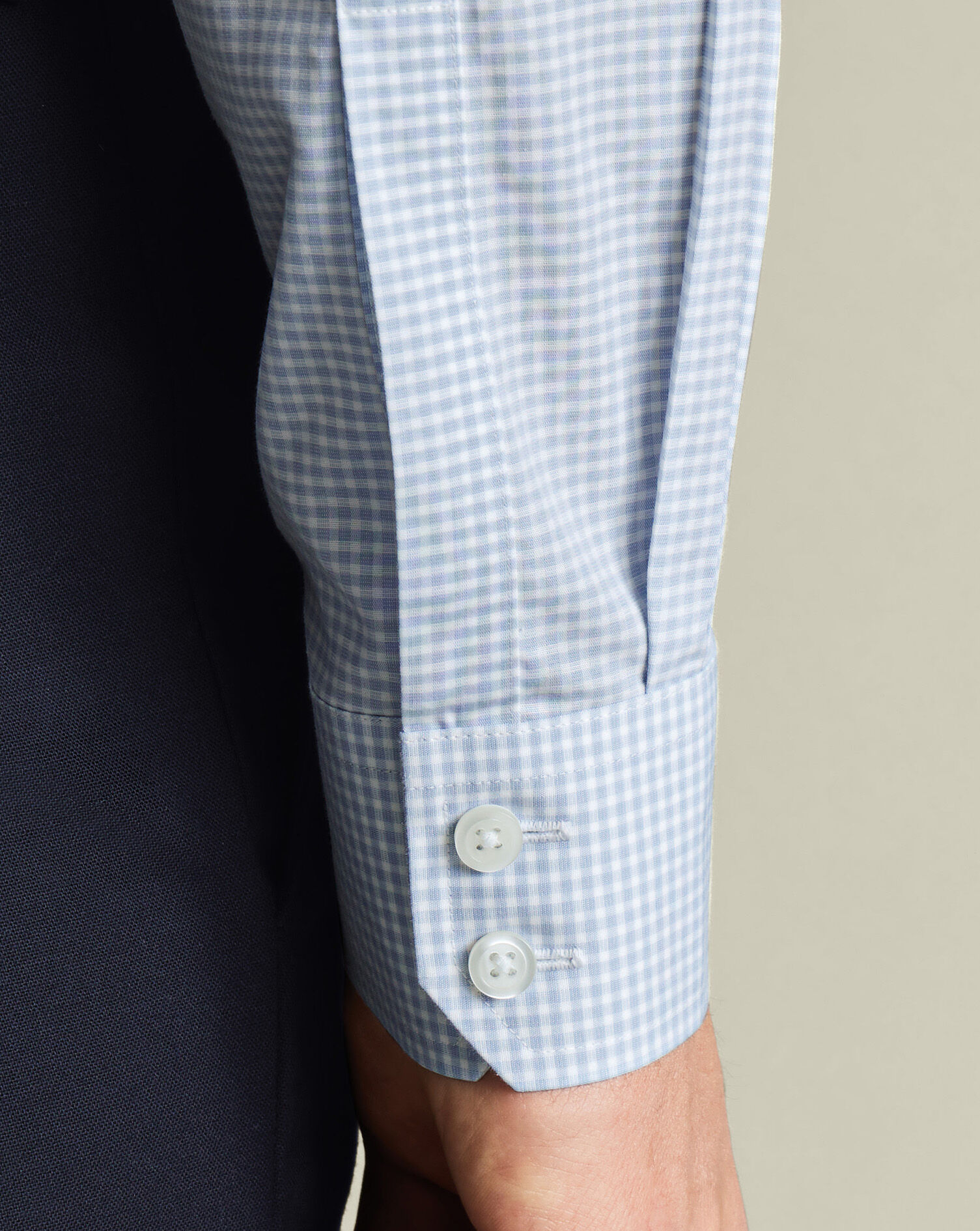 Non-Iron Poplin Gingham Shirt - Ice Blue