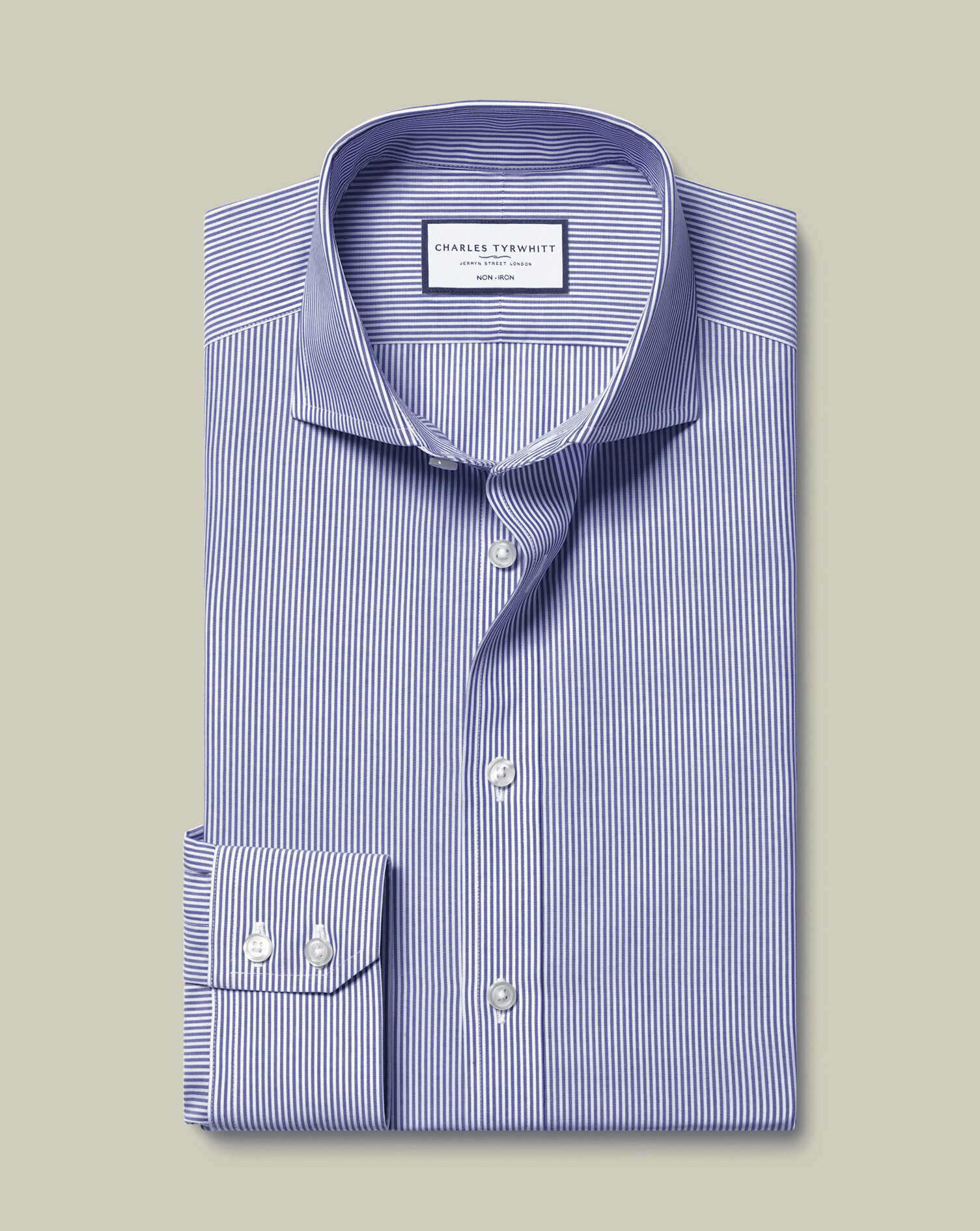 Spread Collar Non-Iron Poplin Bengal Stripe Shirt - Royal Blue