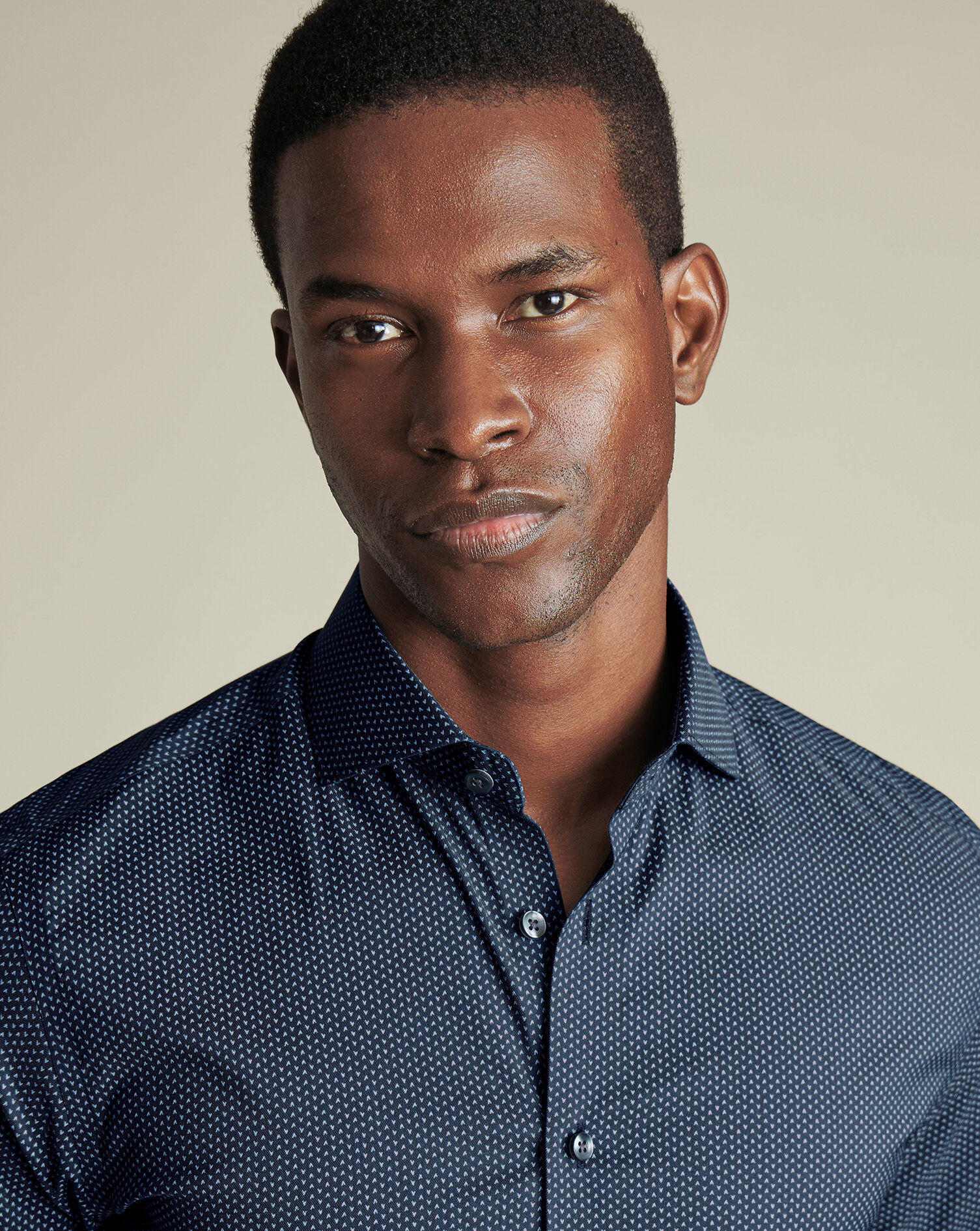 Non-Iron Performance Twill Geo Print Shirt - Petrol Blue