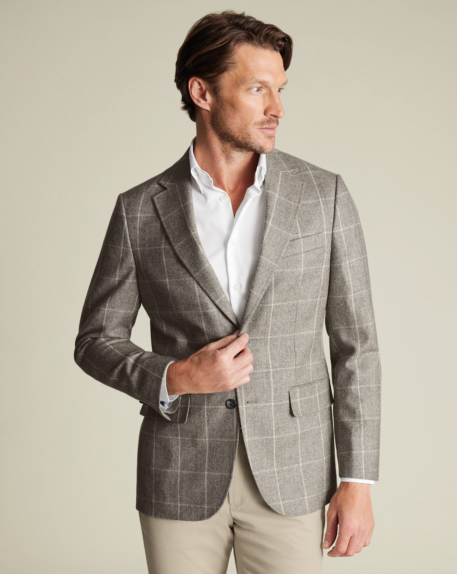 Wool Texture Twill Check Jacket - Limestone