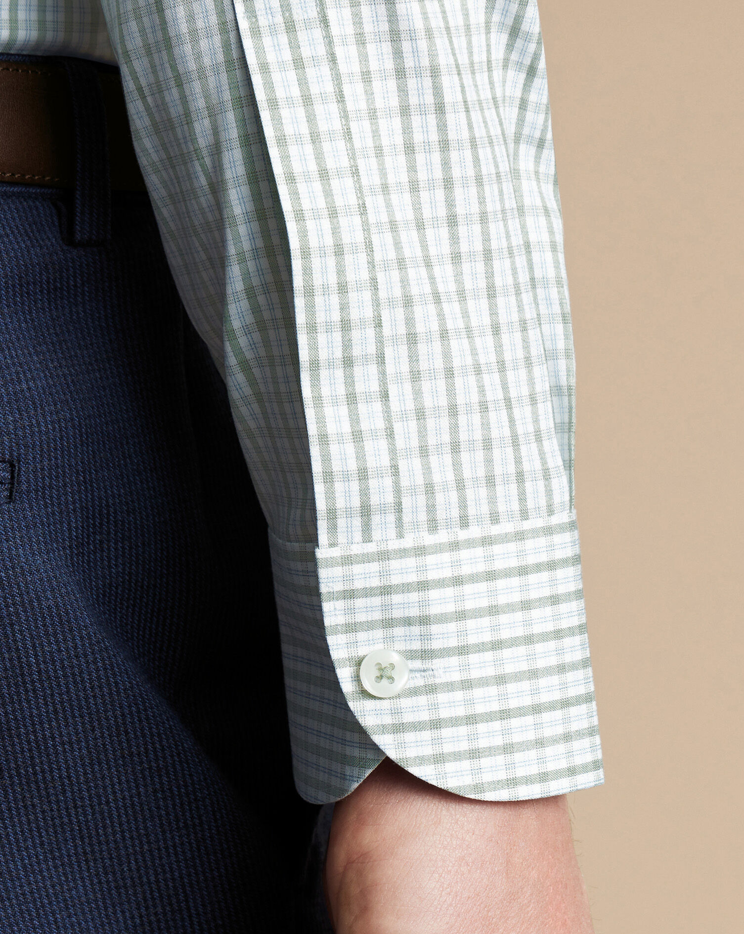 Button-Down Collar Non-Iron Grid Check Oxford Shirt - Sage Green