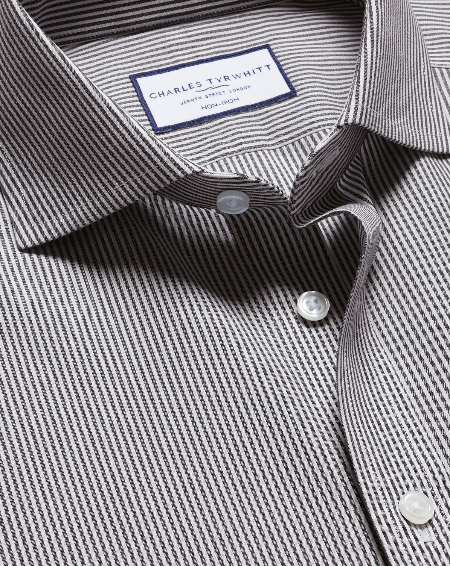 Spread Collar Non-Iron Poplin Bengal Stripe Shirt - Black