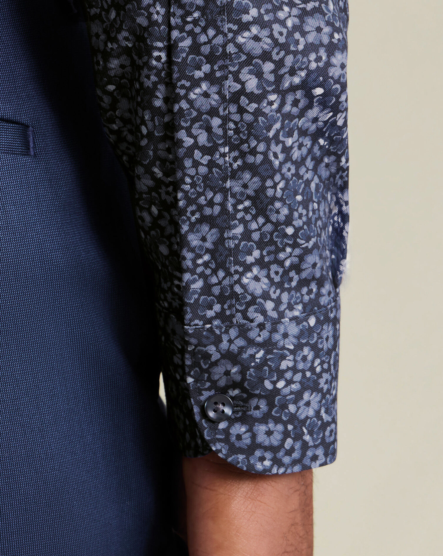 Non-Iron Stretch Floral Print Shirt - Navy