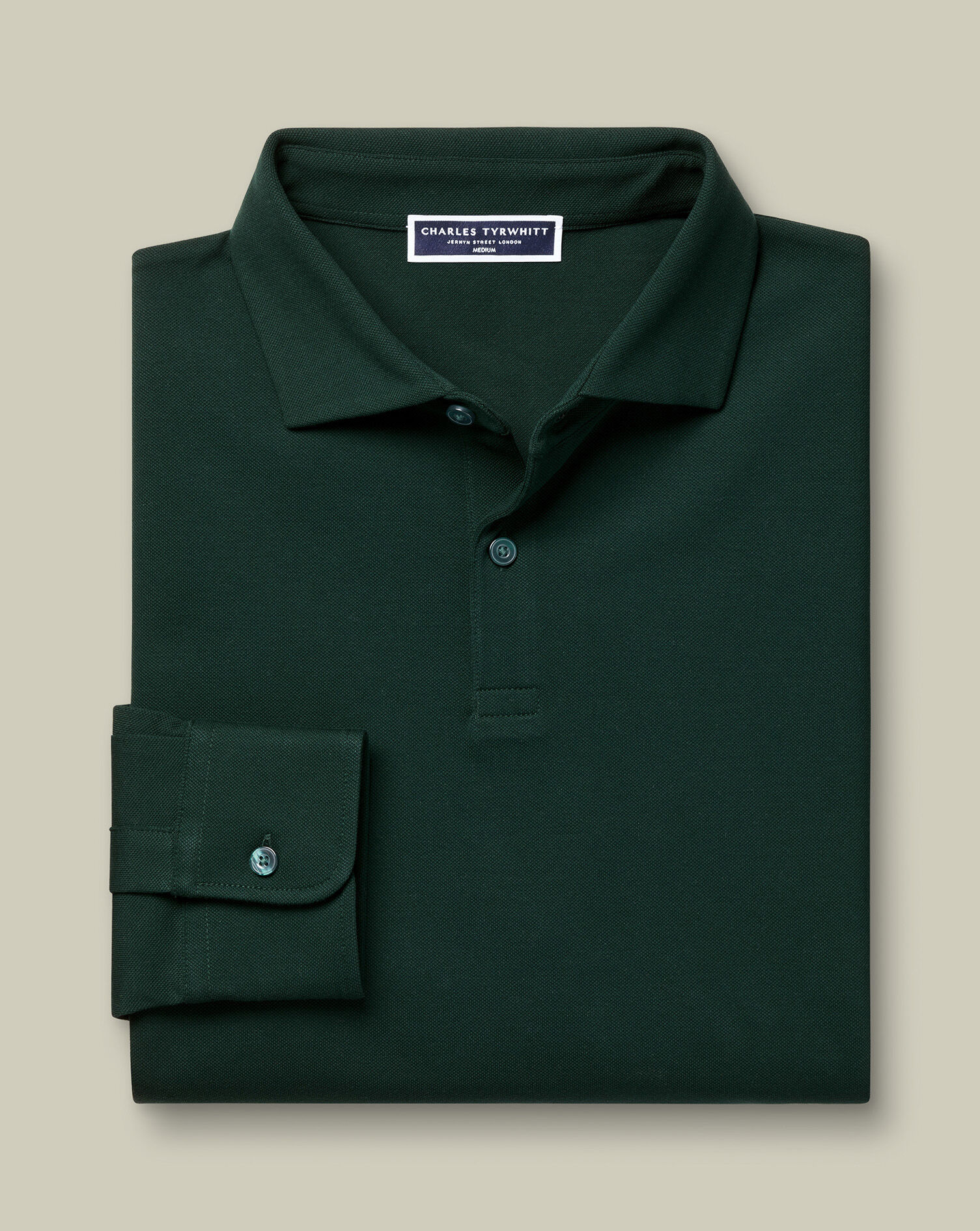 Long Sleeve Smart Pique Polo - Dark Green