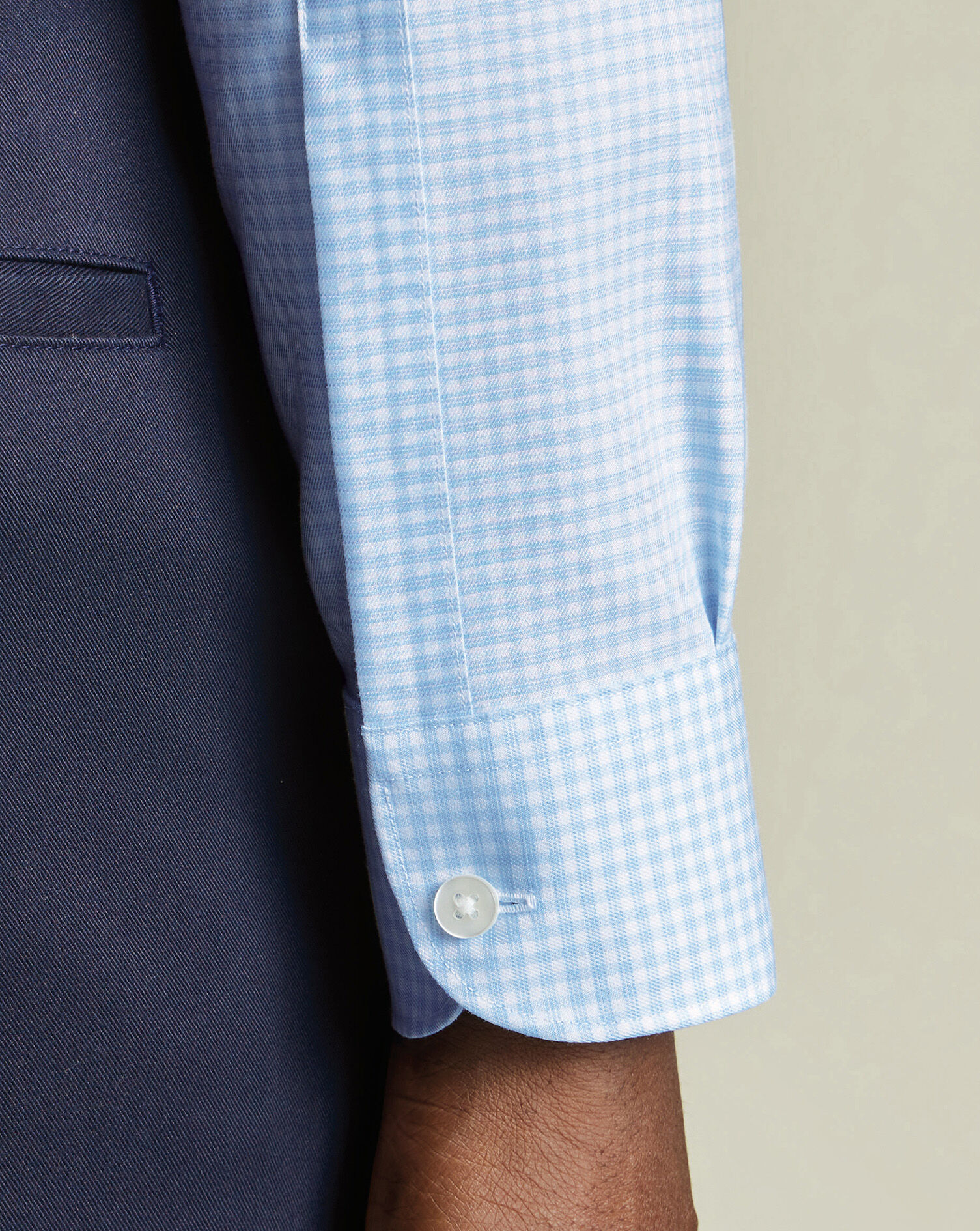 Non-Iron Cotton Linen Check Shirt - Sky Blue
