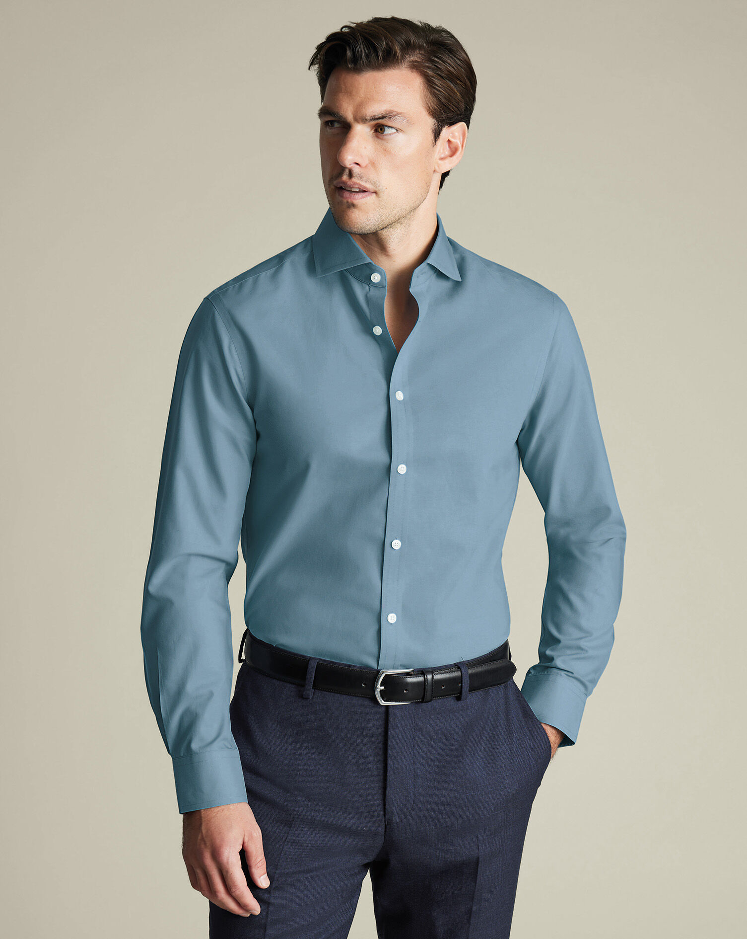 Non-Iron Stretch Poplin Shirt - Airforce Blue