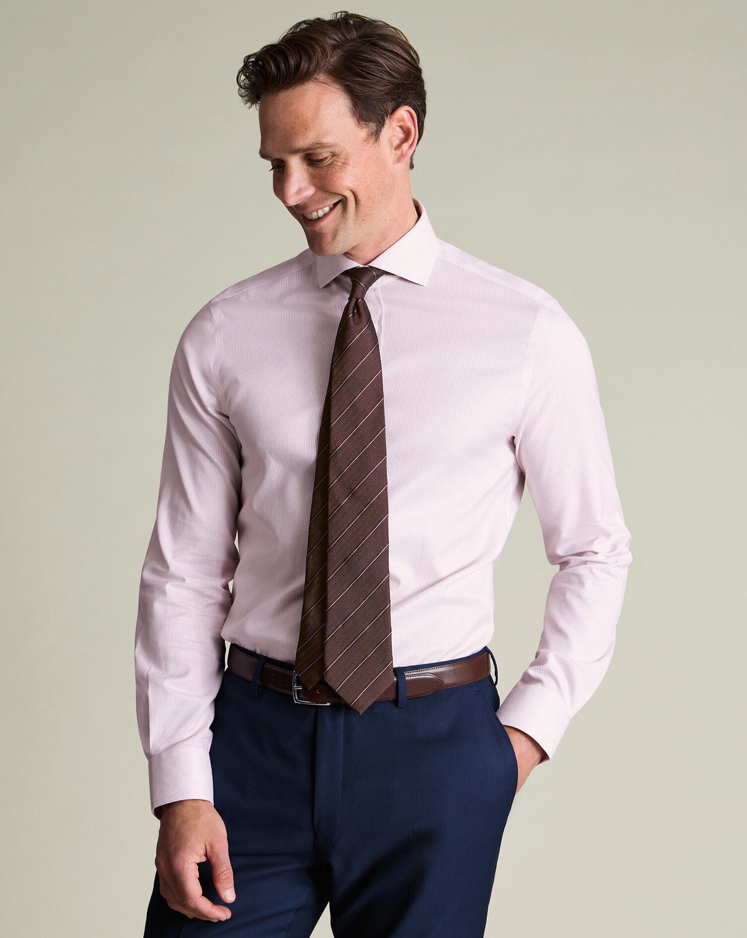 Non-Iron Twill Stripe Shirt - Pink