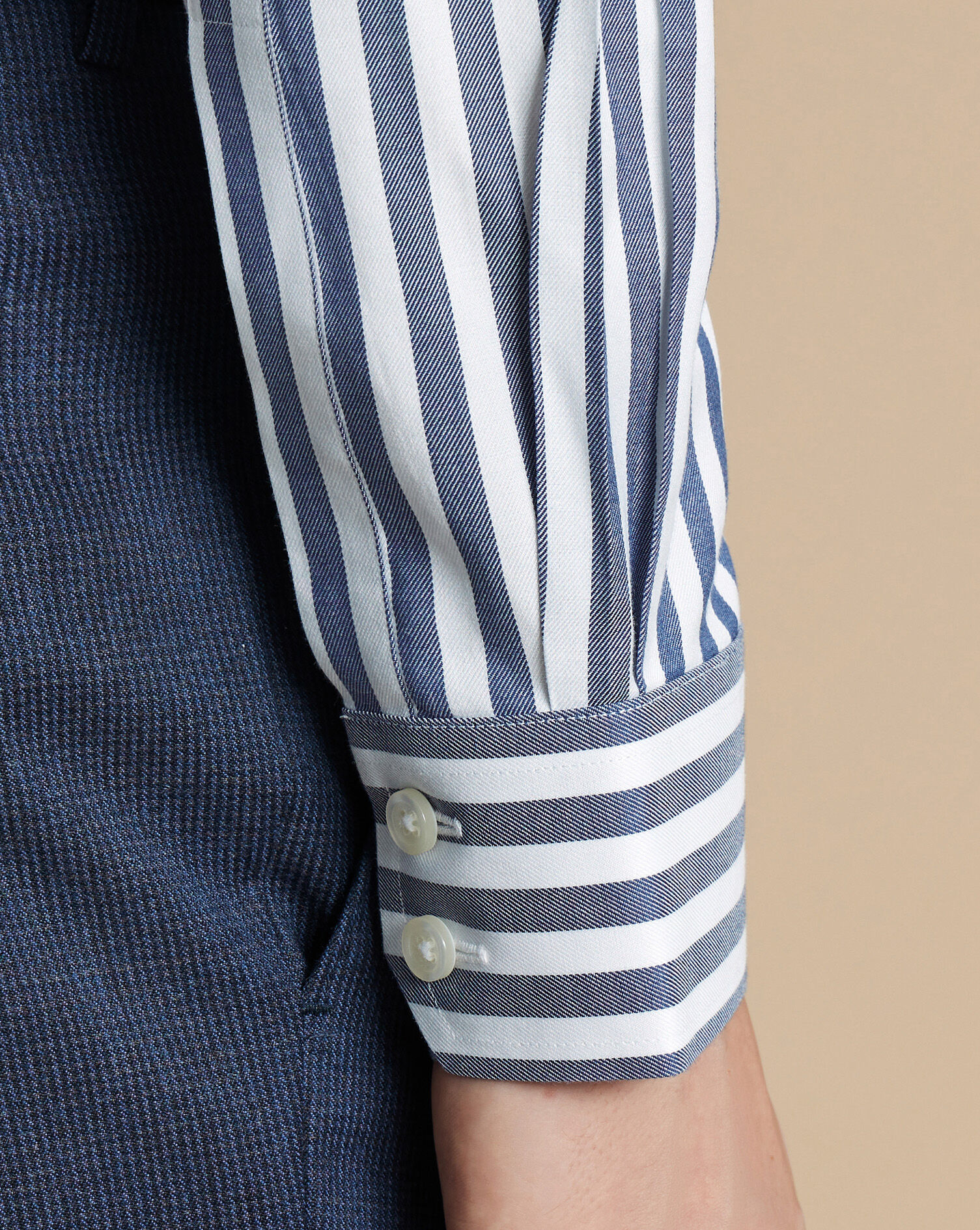 Spread Collar Non-Iron Twill Wide Stripe Shirt - Royal Blue