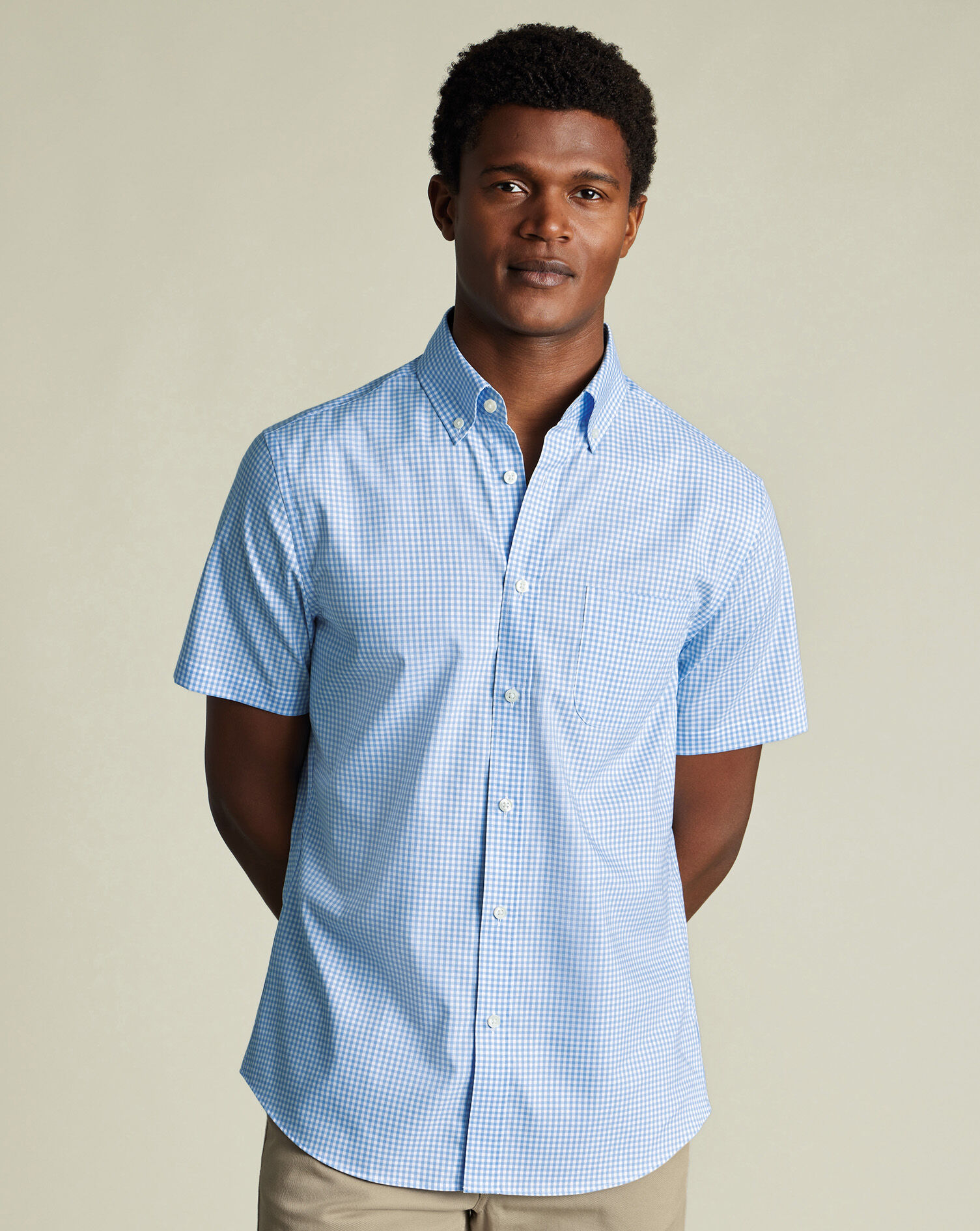 Non-Iron Stretch Poplin Short Sleeve Shirt - Sky Blue