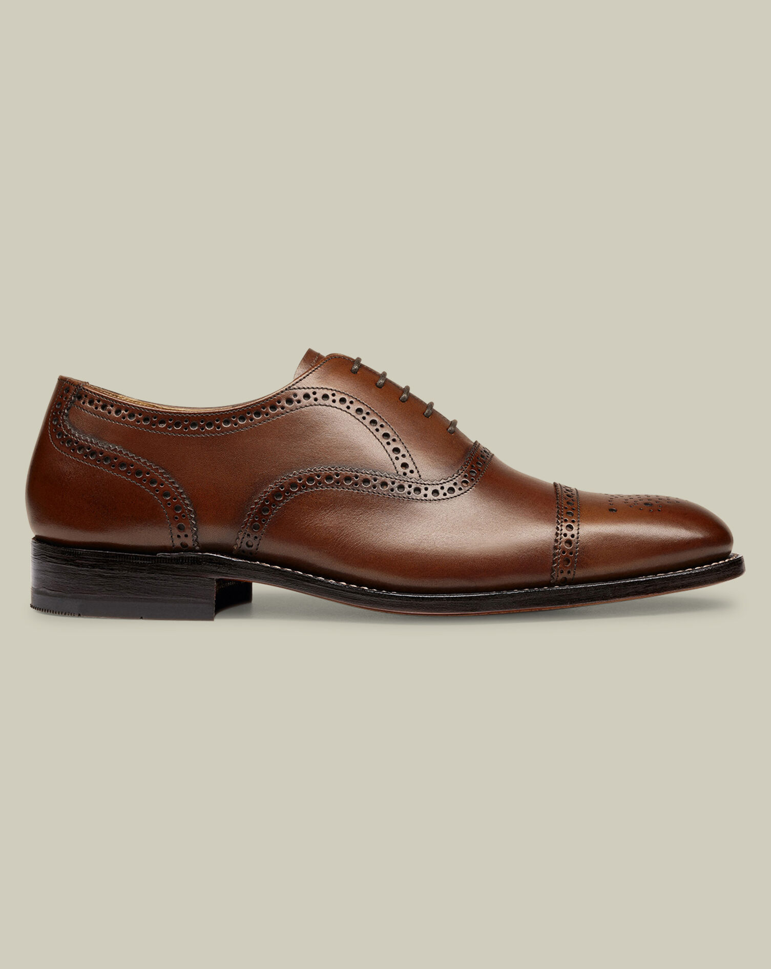 Leather Oxford Brogue Shoes - Dark Tan