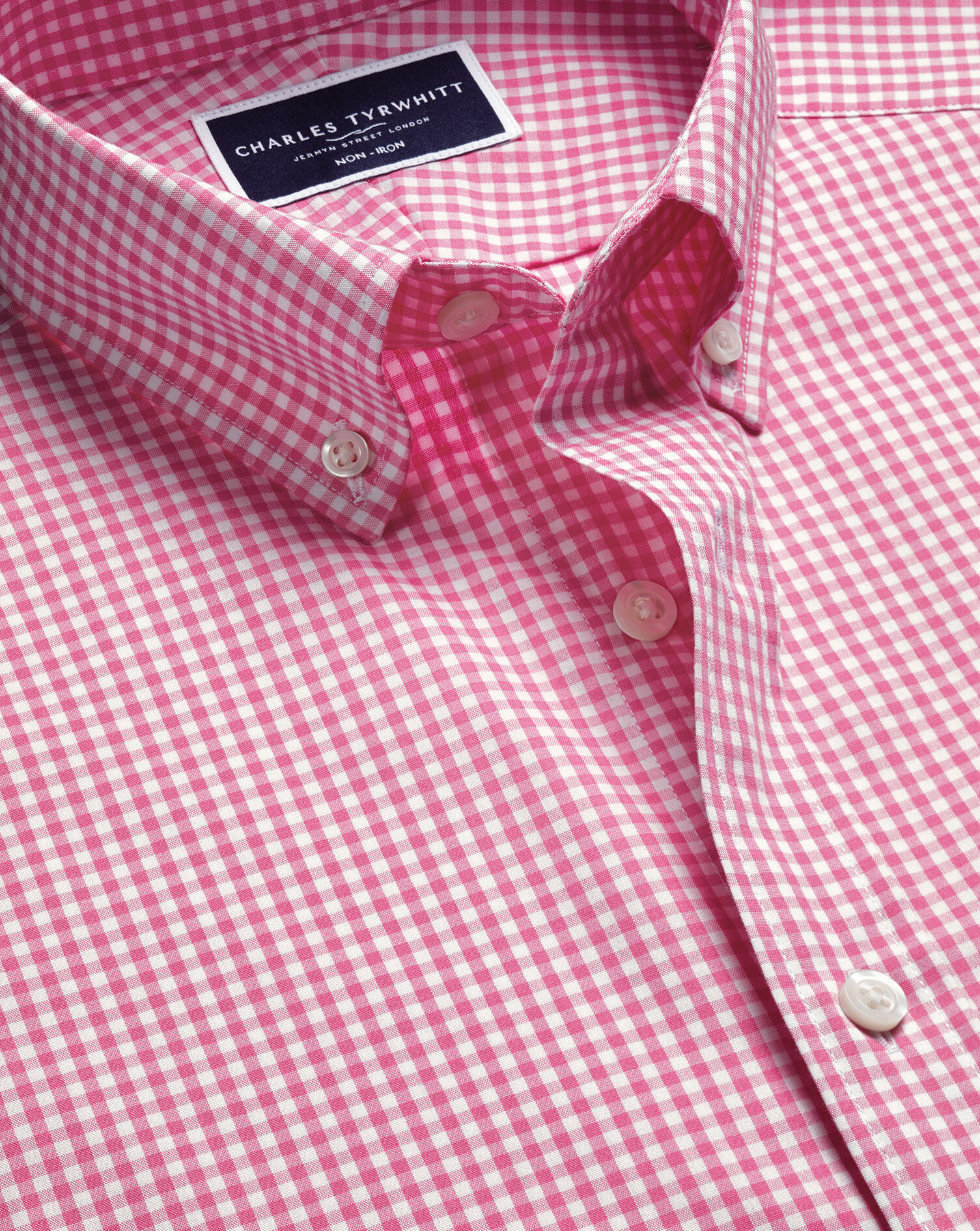 Non-Iron Stretch Poplin Check Short Sleeve Shirt - Pink