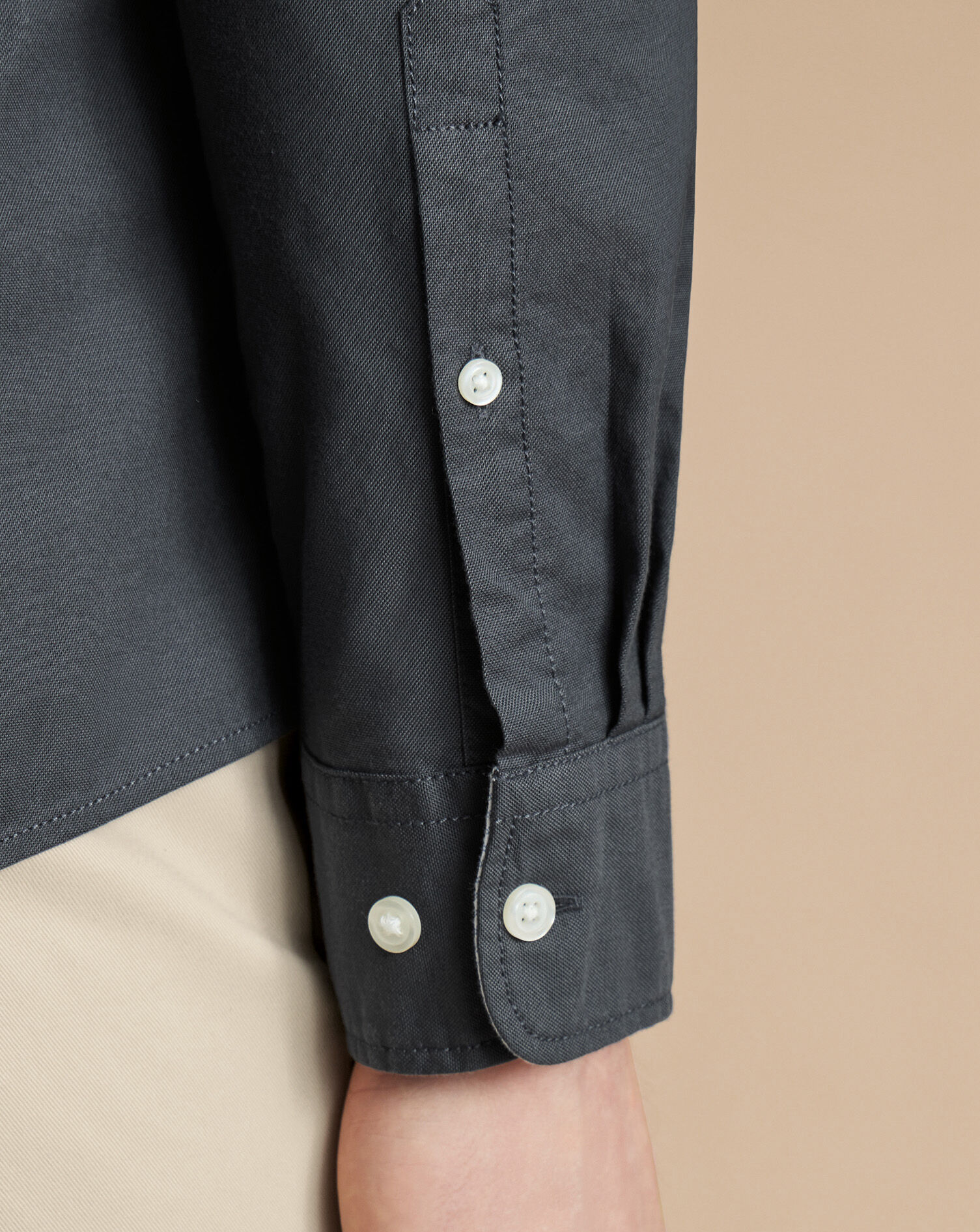 Slate Grey Button-Down Collar Stretch Washed Oxford Shirt