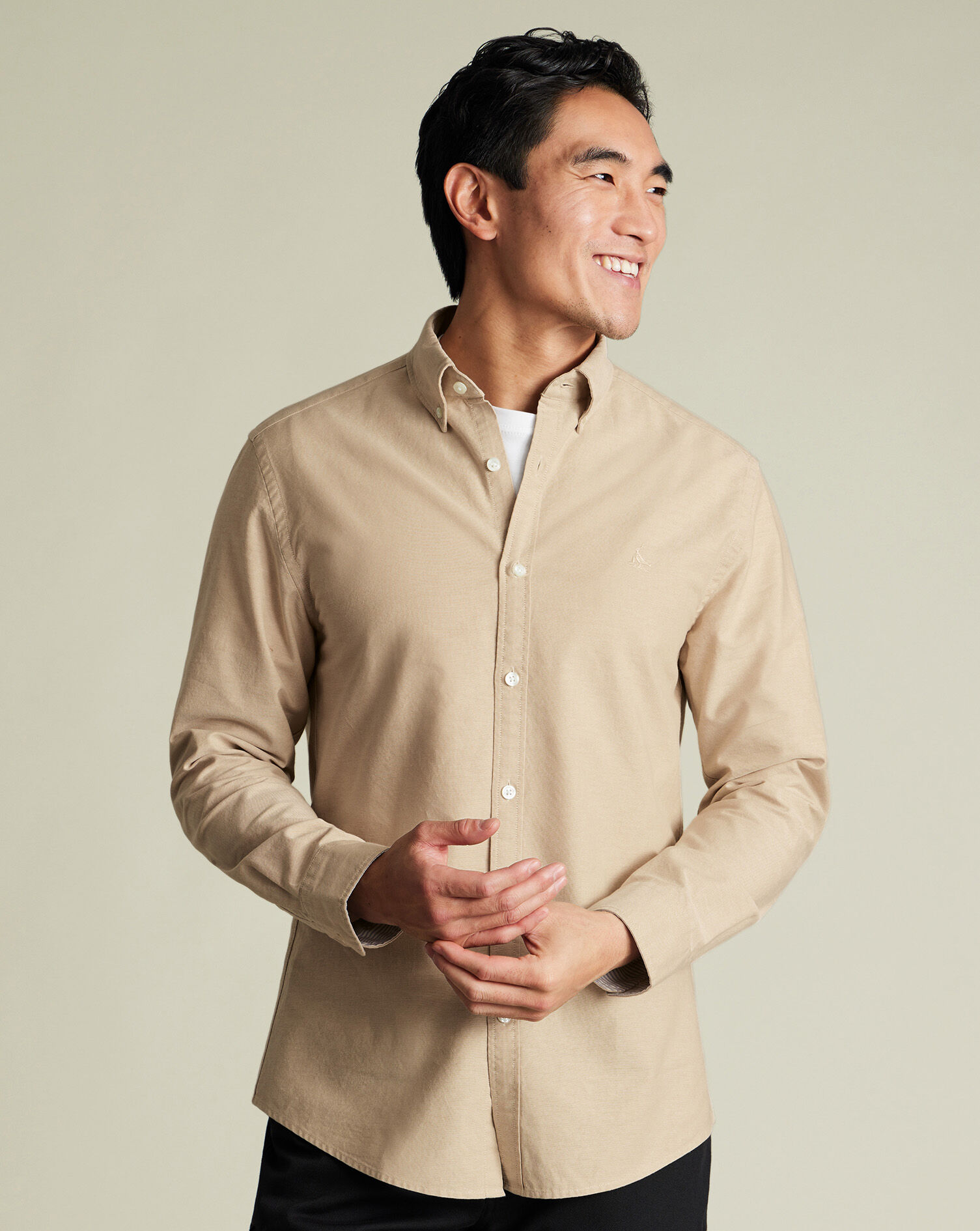 Stretch Washed Oxford Shirt - Stone