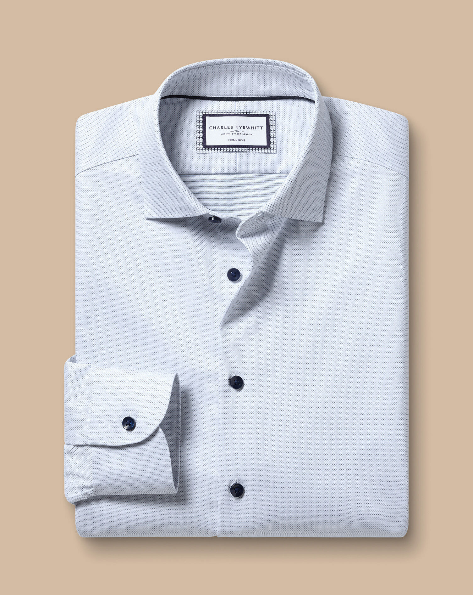 Semi-Spread Collar Non-Iron Dot Stretch Texture Shirt - White