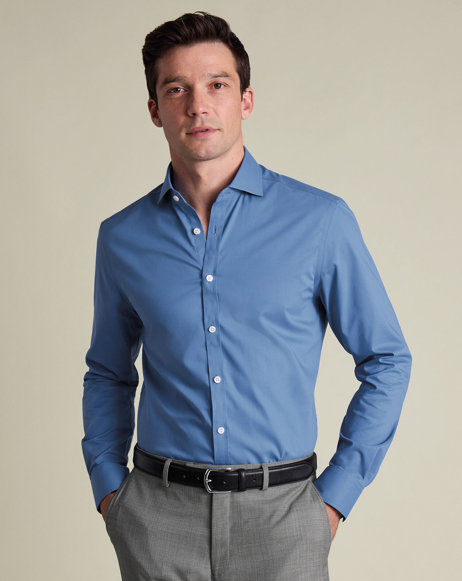 Non-Iron Stretch Poplin Shirt - Ocean Blue