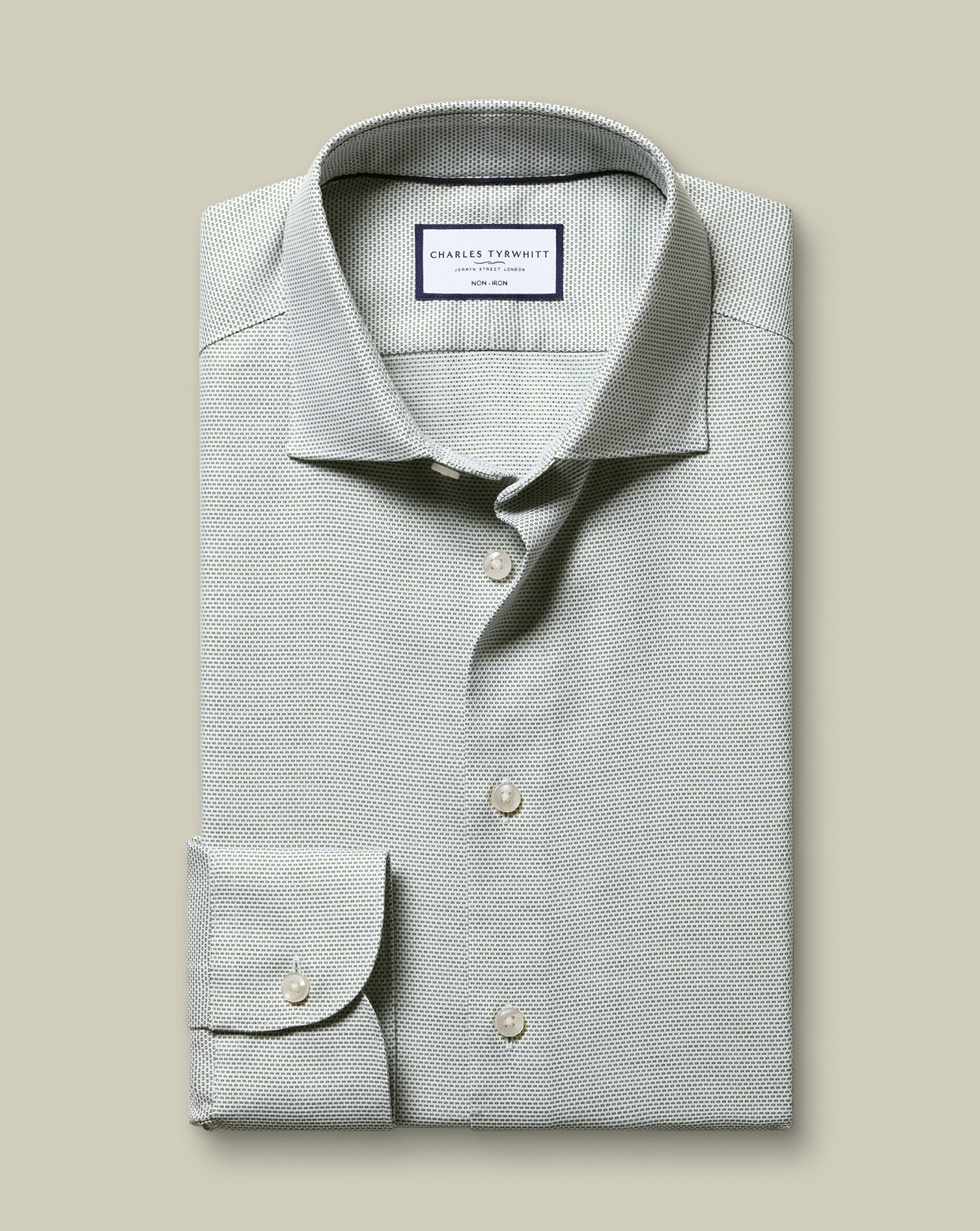 Non-Iron Stretch Texture Shirt - Olive Green