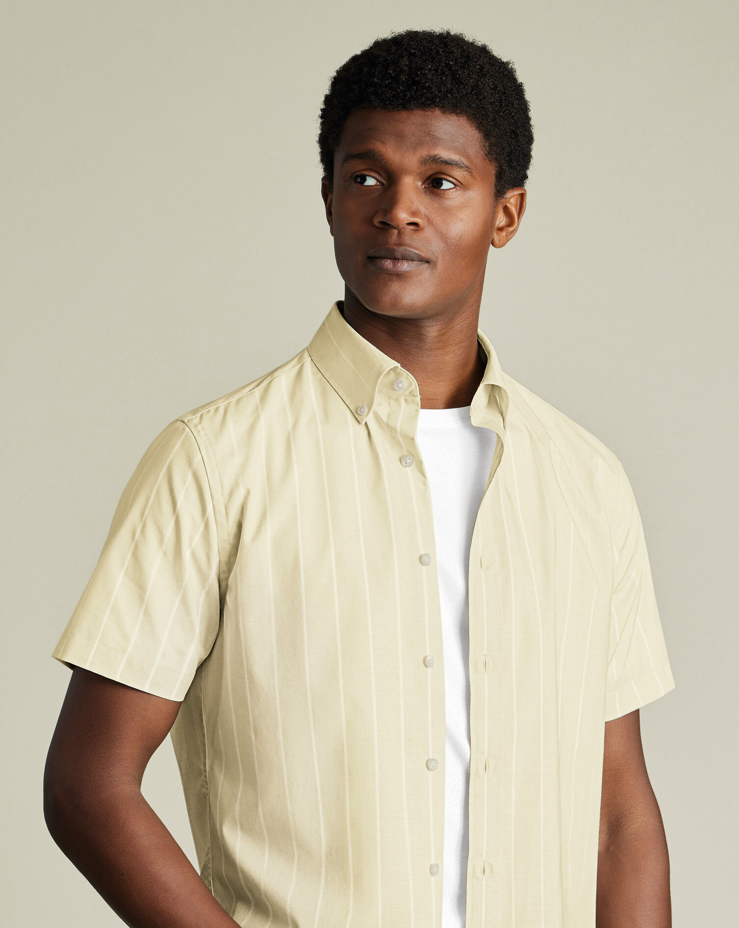 Non-Iron Stretch Poplin Slub Short Sleeve Shirt - Yellow