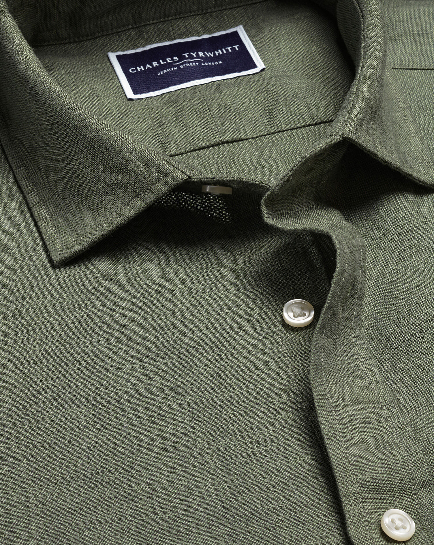 Pure Linen Shirt - Olive Green