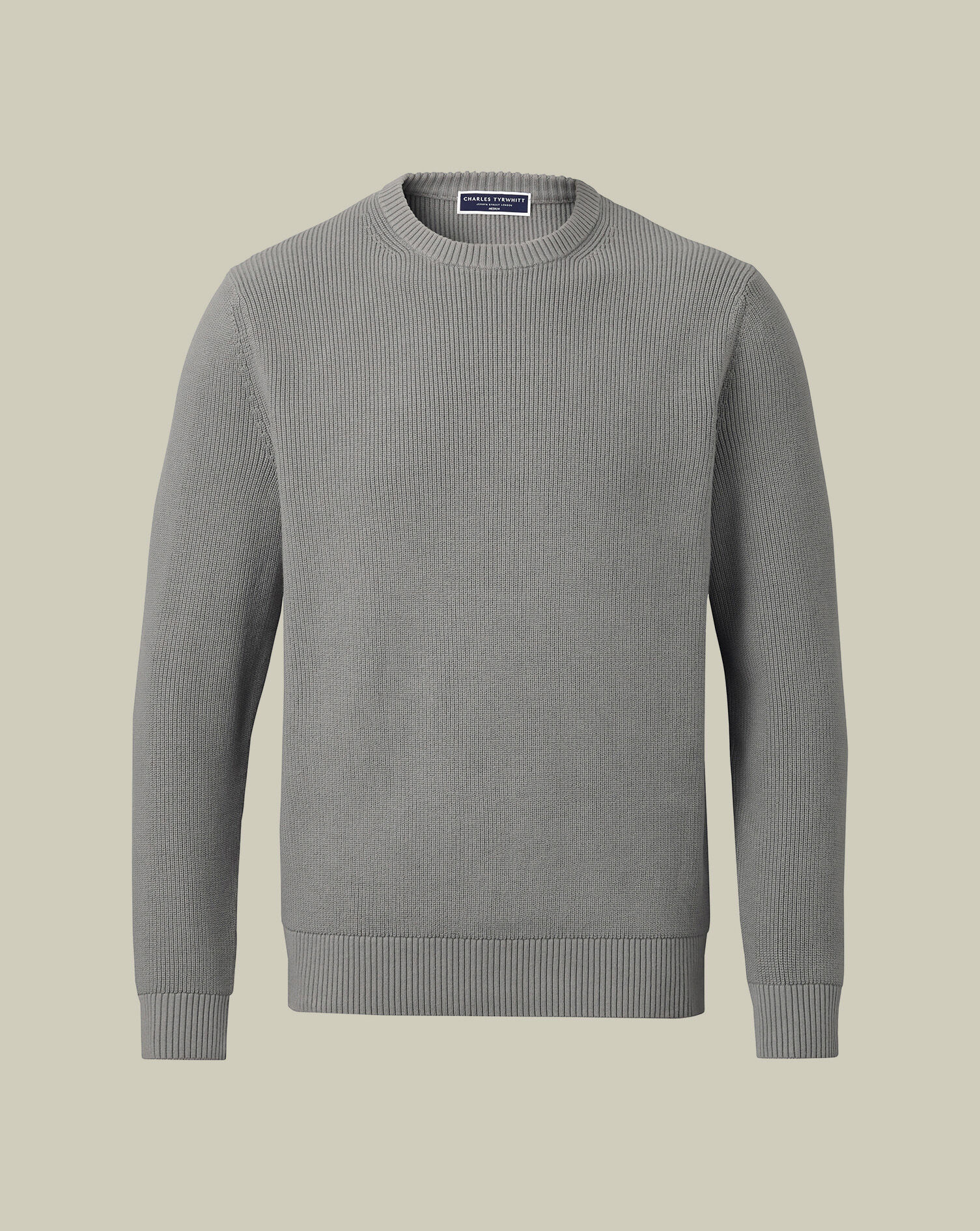 Cotton Rib Crew Neck Sweater - Gray