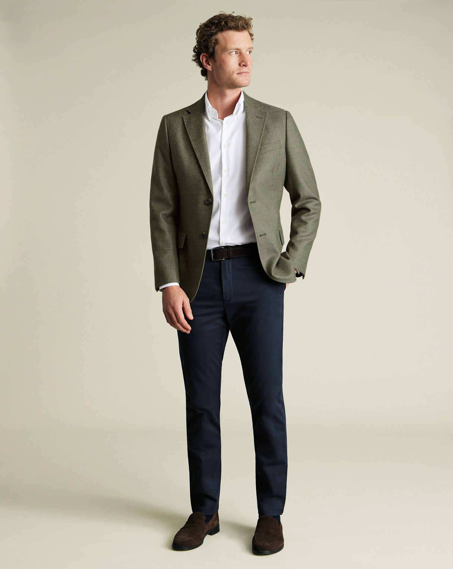 Wool Texture Twill  Jacket - Moss Green
