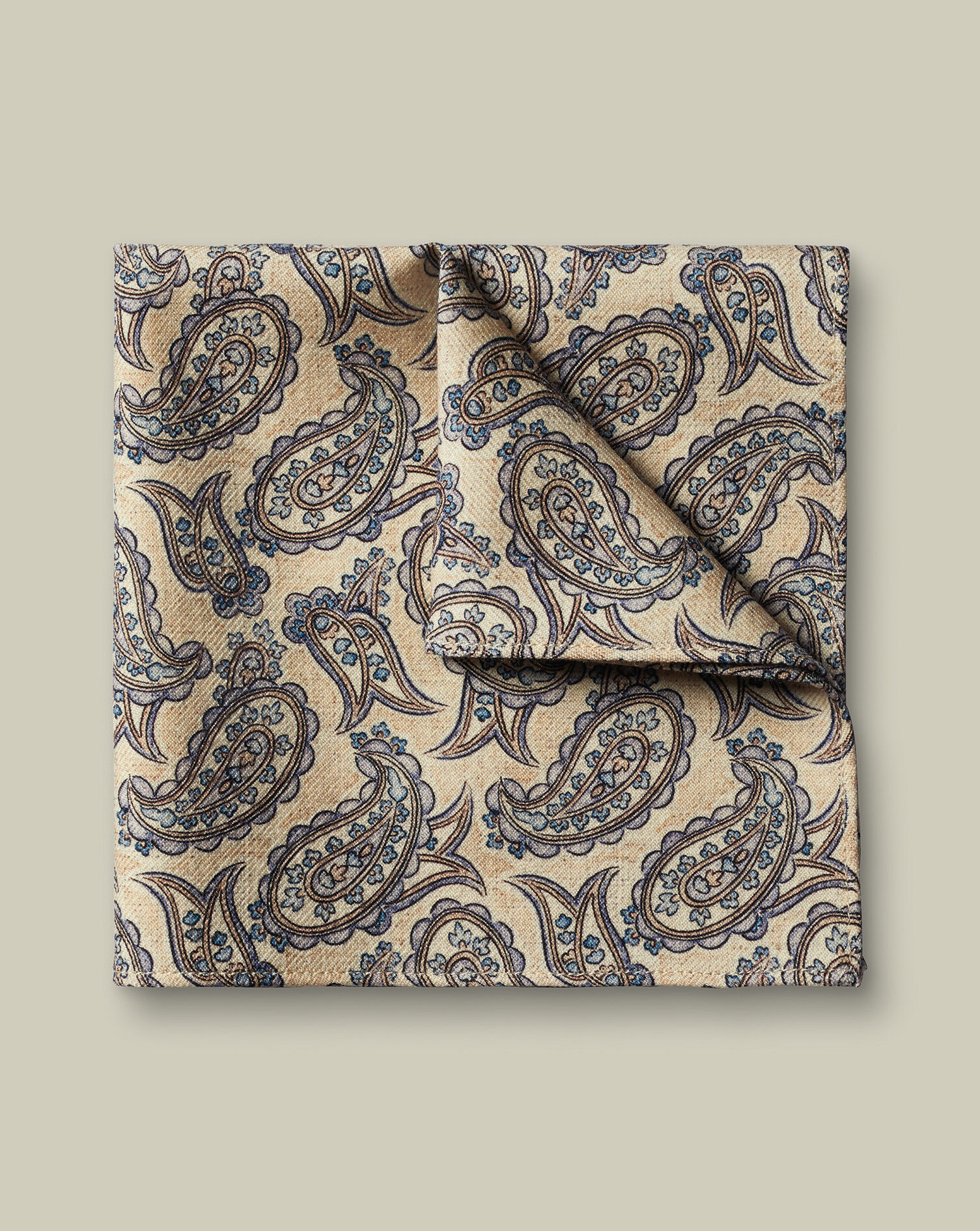 Wool Paisley Pocket Square - Stone
