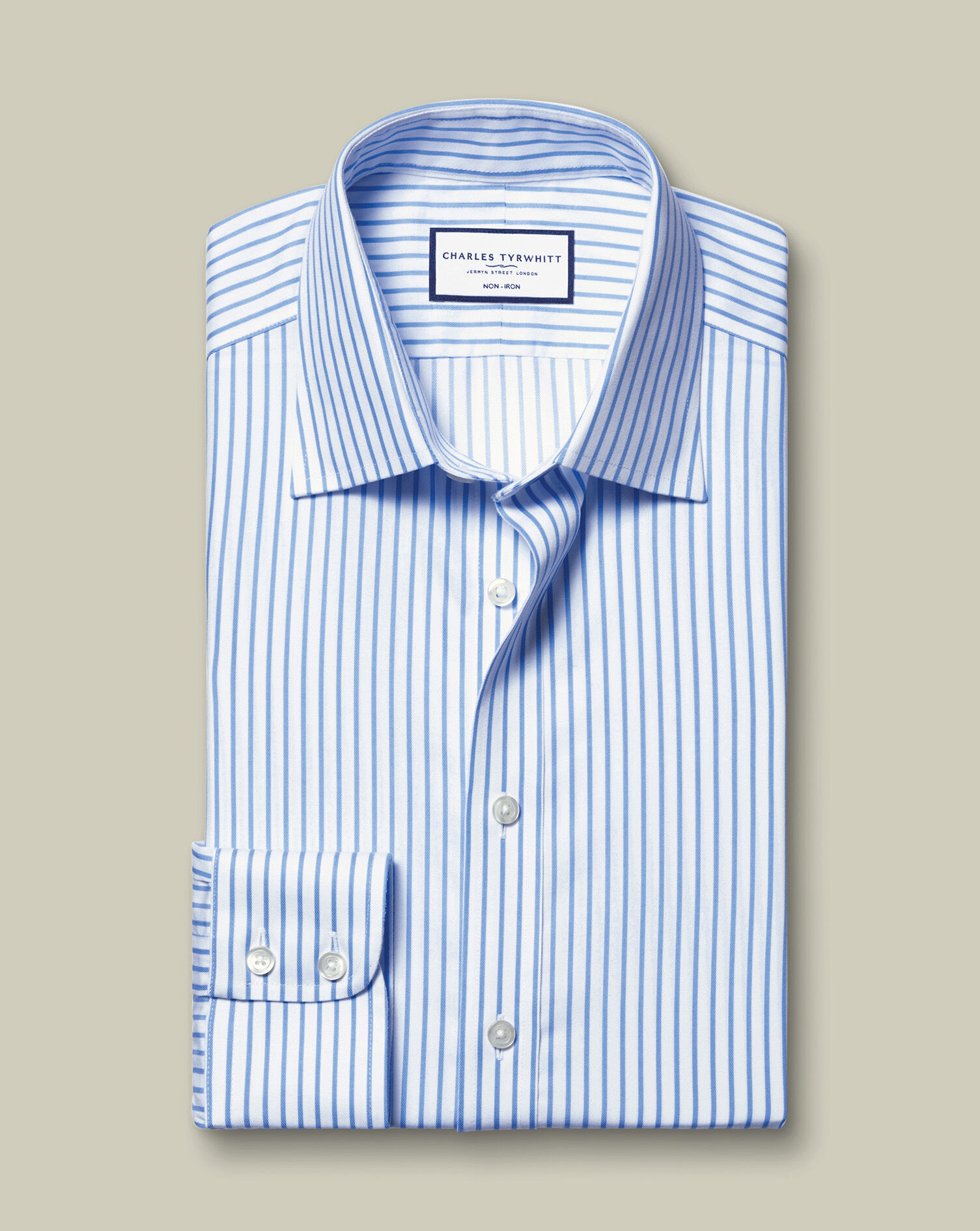 Non-Iron Twill Stripe Shirt - Cornflower Blue