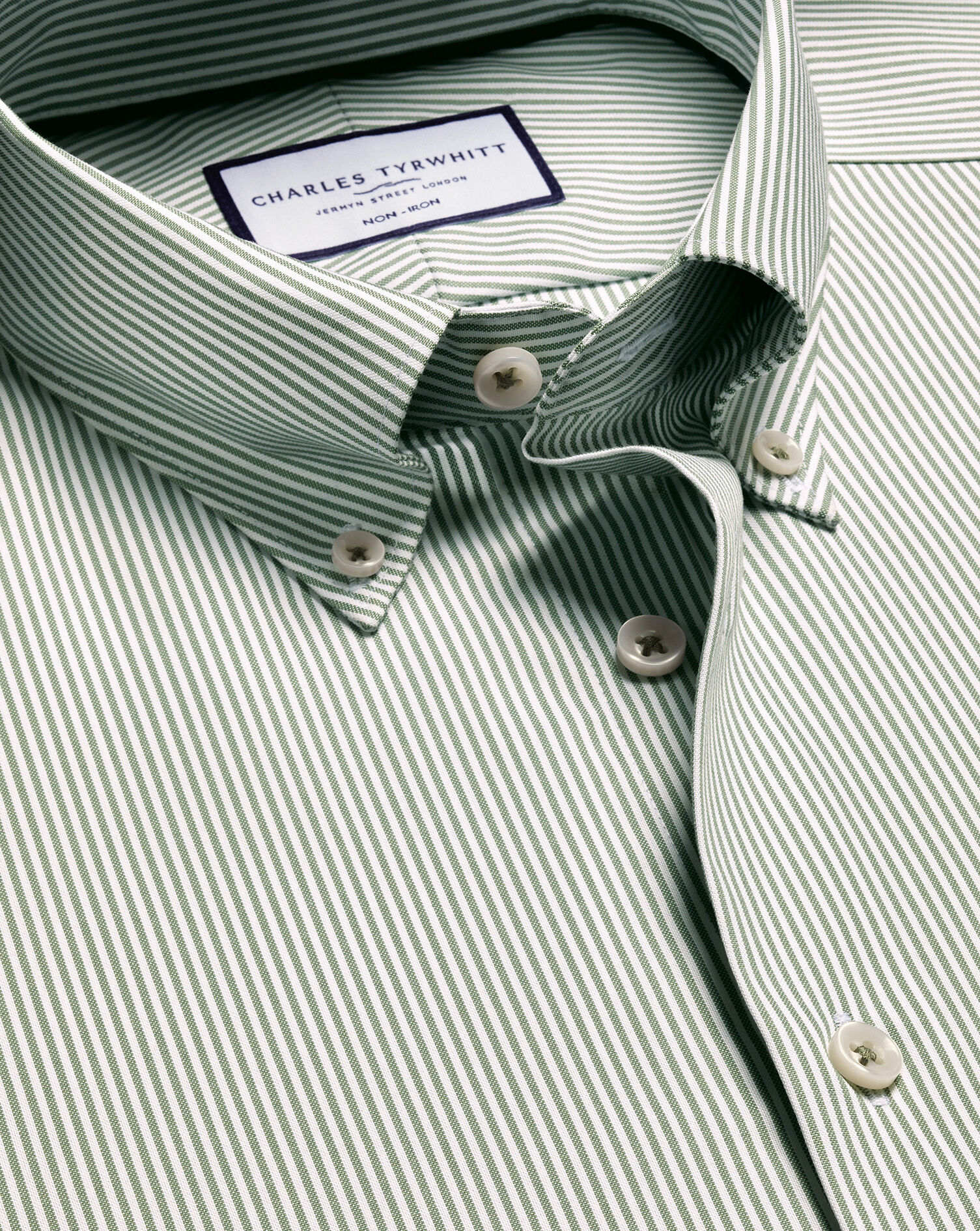 Button-Down Non-Iron Oxford Stripe Shirt - Olive