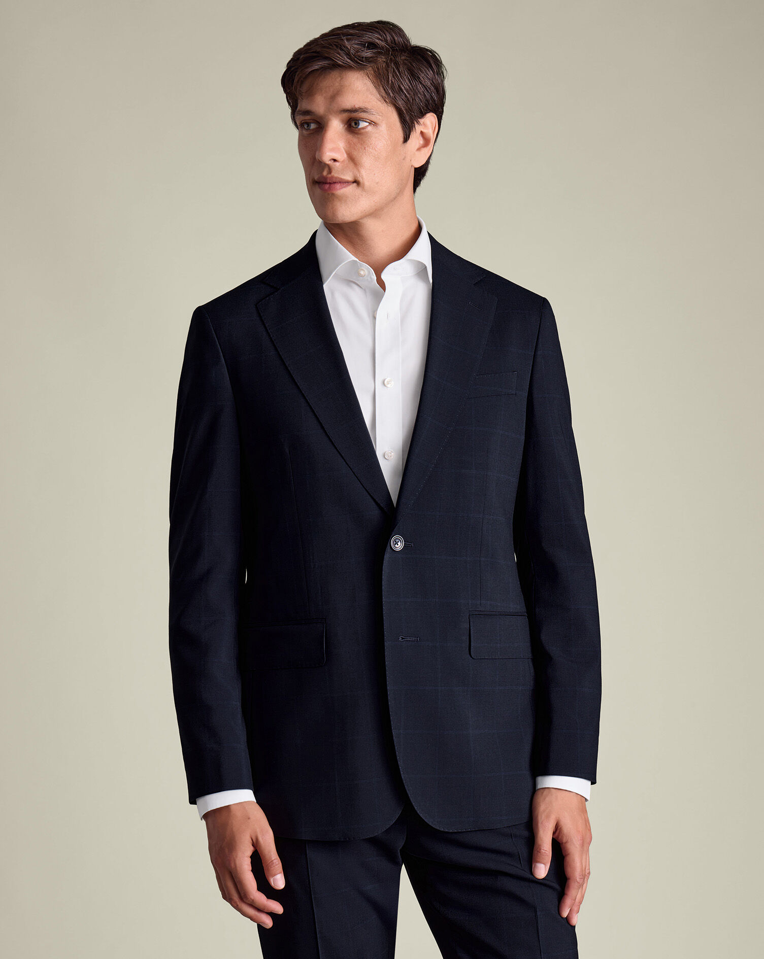 Windowpane Check Suit Jacket - Navy
