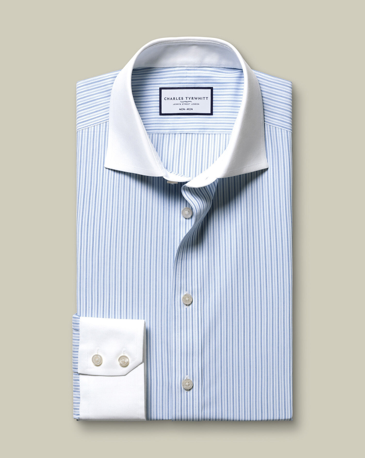 Non-Iron Poplin Stripe Winchester Shirt - Mid Blue