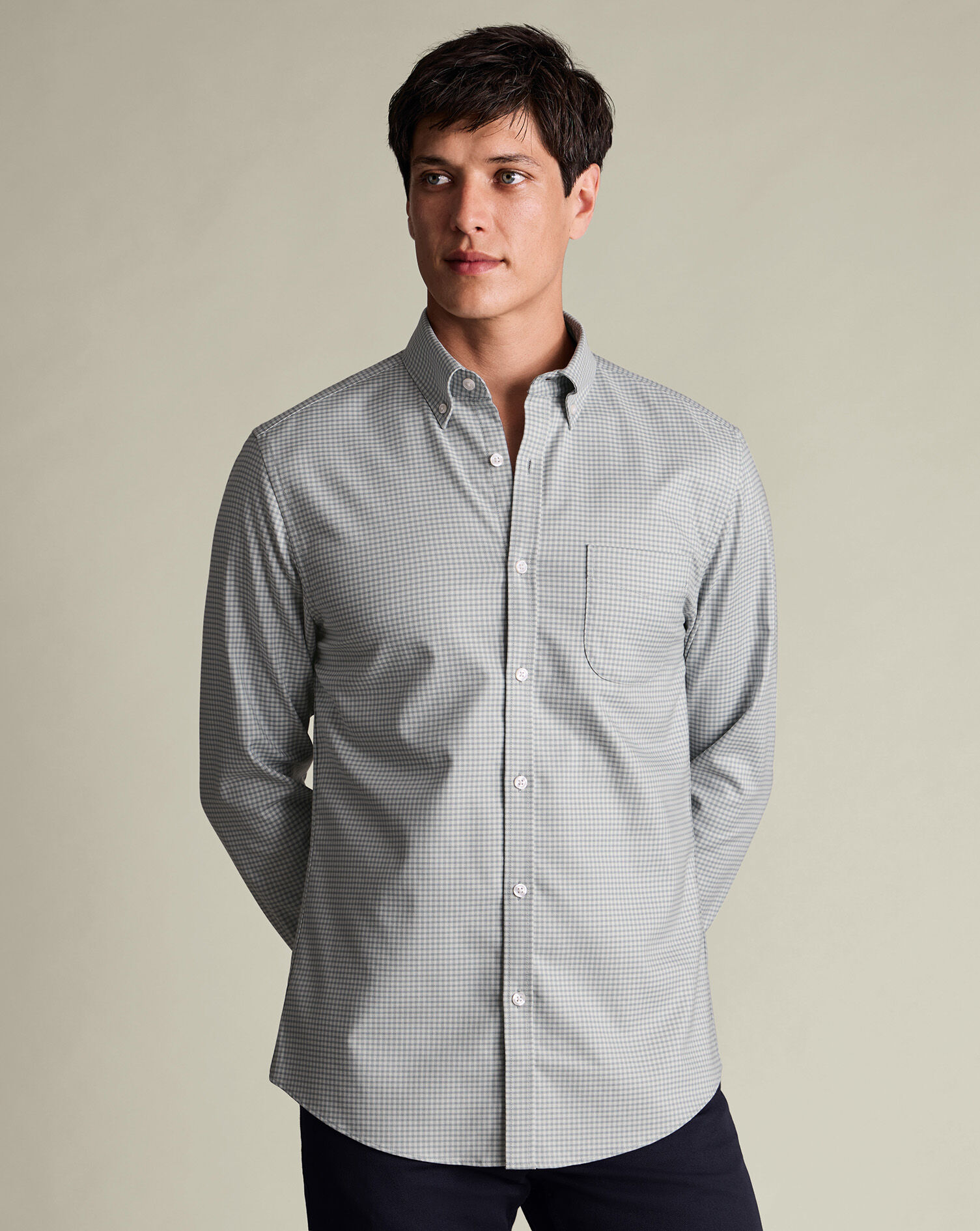 Twill Gingham Shirt - Light Grey