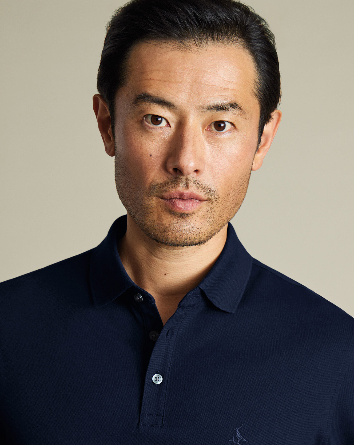 Long Sleeve Pique Polo - Navy
