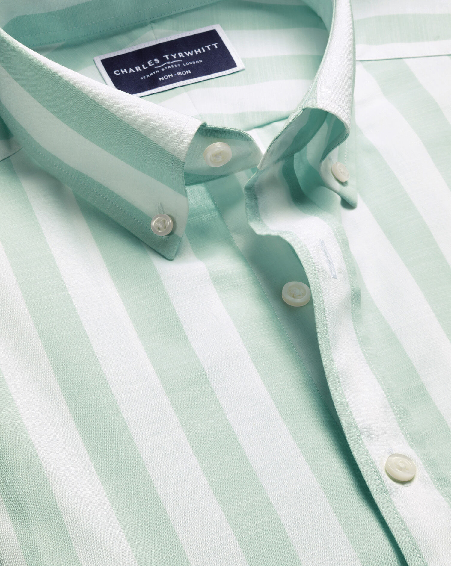 Non-Iron Stretch Poplin Slub Short Sleeve Shirt - Aqua
