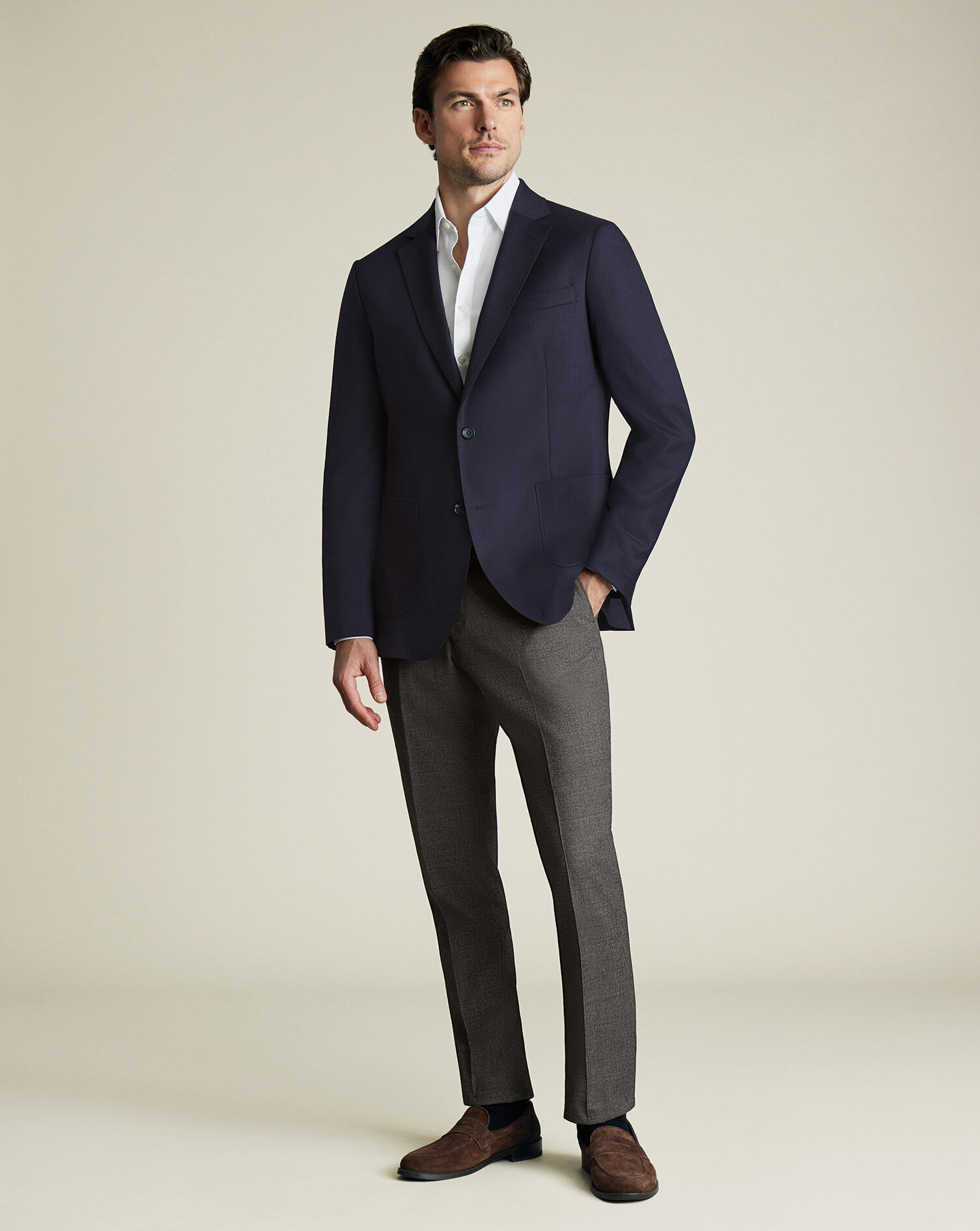 Luxury Italian Hopsack Jacket - Navy